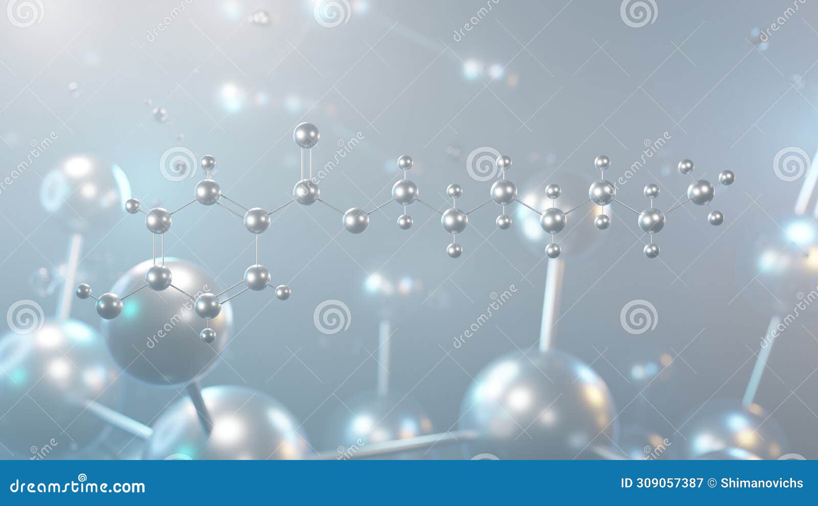 heptylparaben molecular structure, 3d model molecule, food additive e209, structural chemical formula view from a microscope