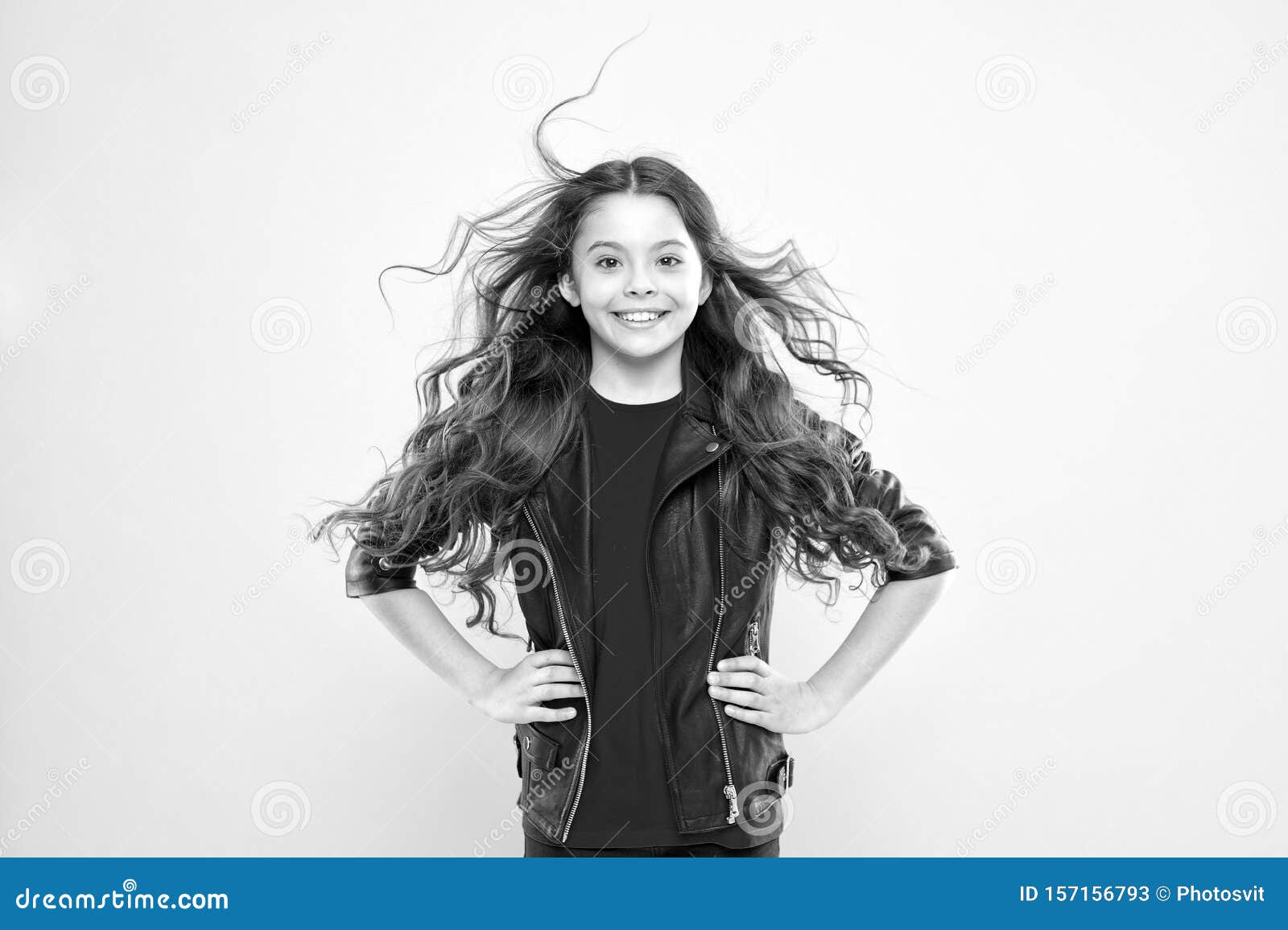 Her Hair Radiates Health. Protect Hair from Wind Damage. Girl Adorable ...