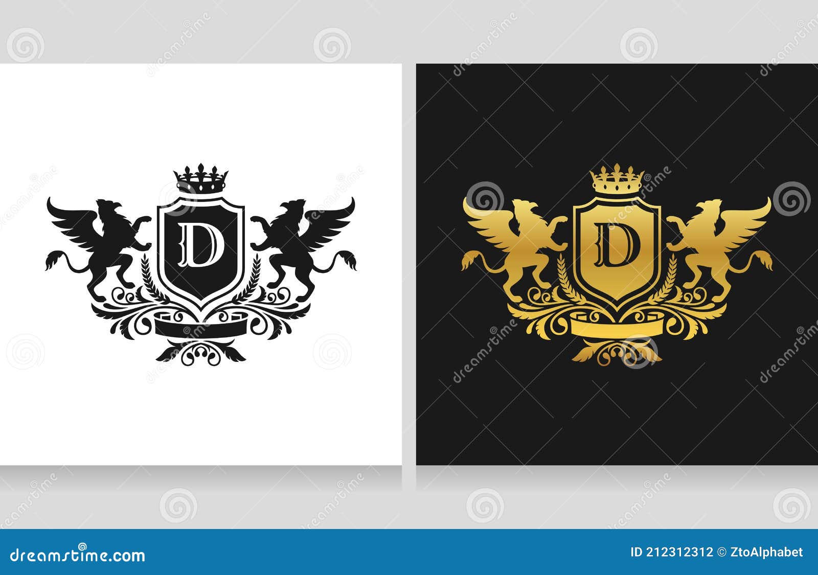 heraldic griffin letter d crown logo