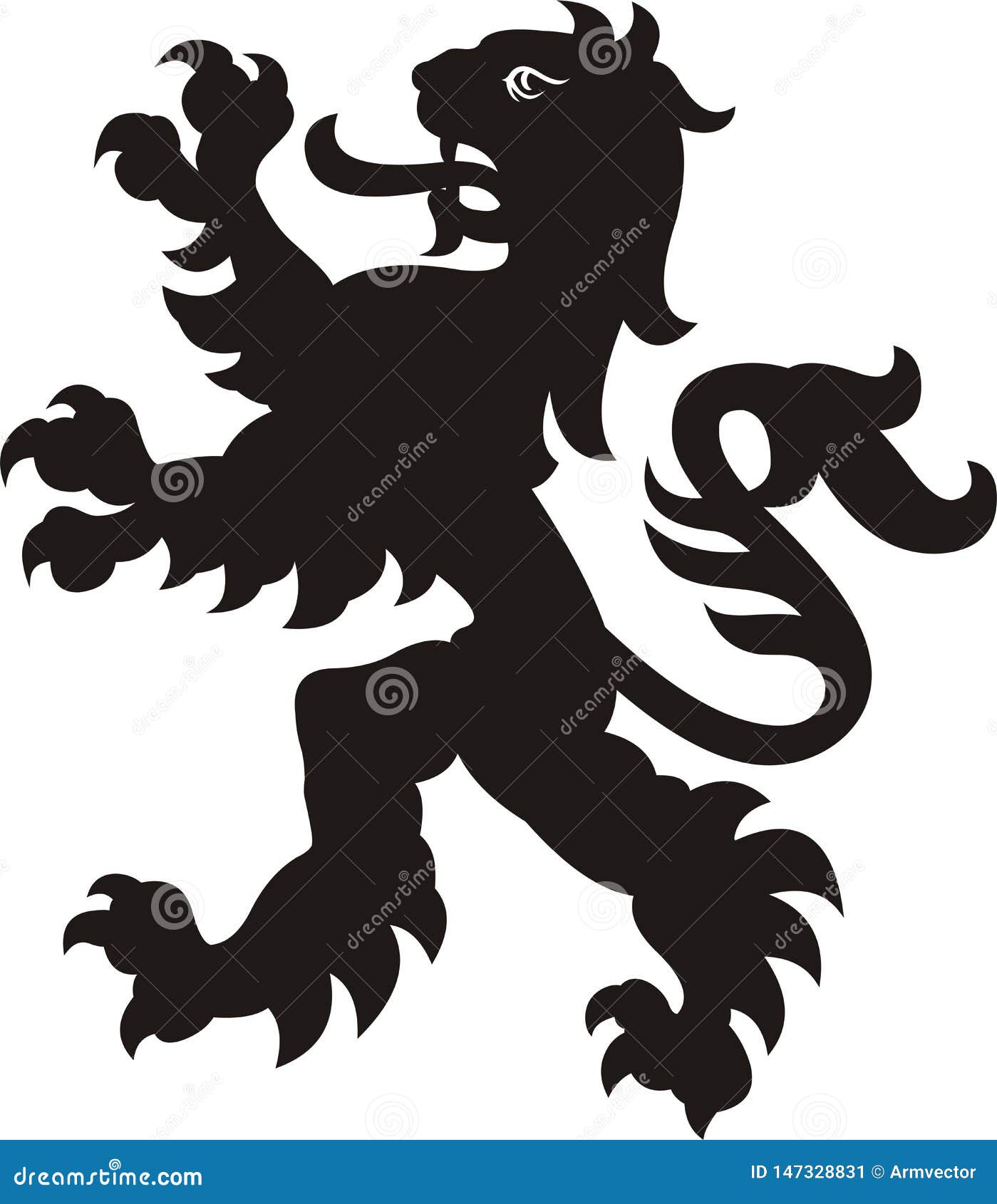 Heraldic Lion Tattoo. Black / White Silhouette Stock Vector - Illustration  of england, britain: 147328831