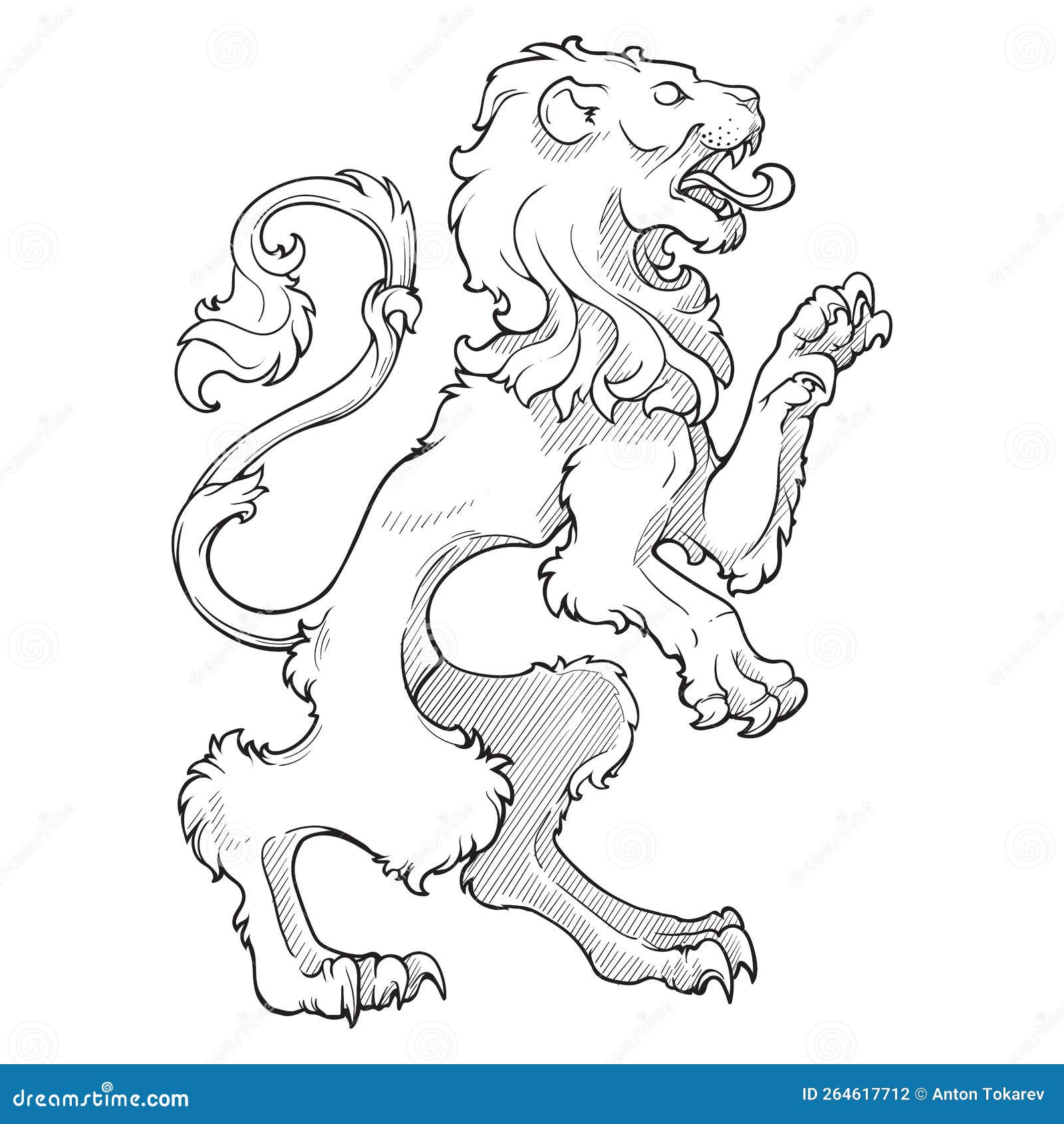 Heraldic Lion Walking on Hind Legs BW Stock Vector - Illustration of ...