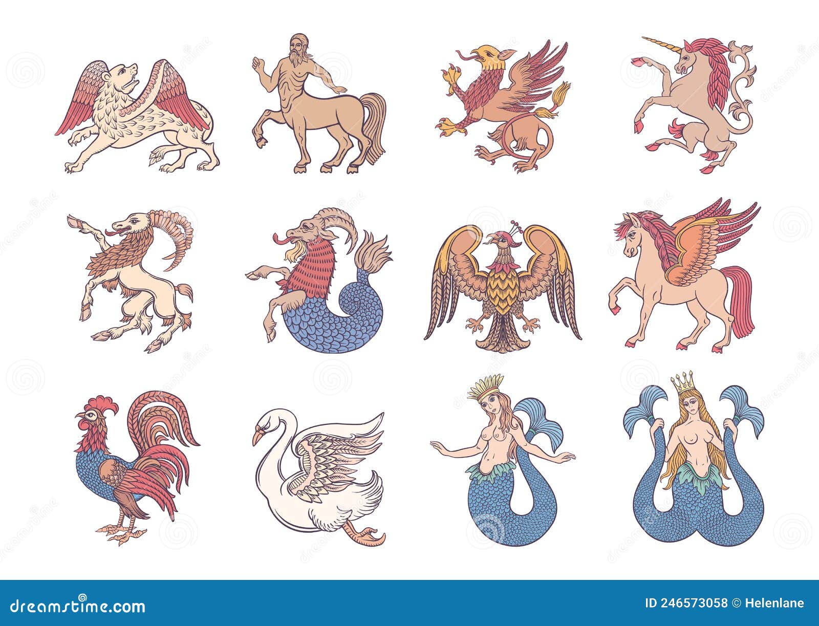 Heraldic Mythical Animals and Creatures. Stock Vector - Illustration of  retro, styles: 246573058