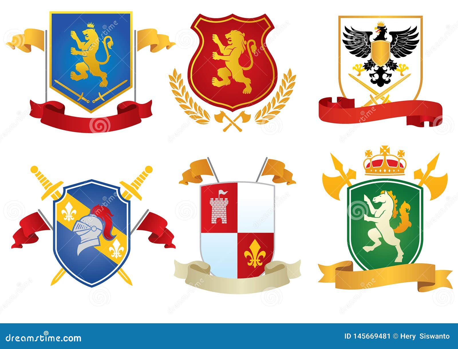 Heraldic Shield Set Collection Stock Vector - Illustration of medieval ...