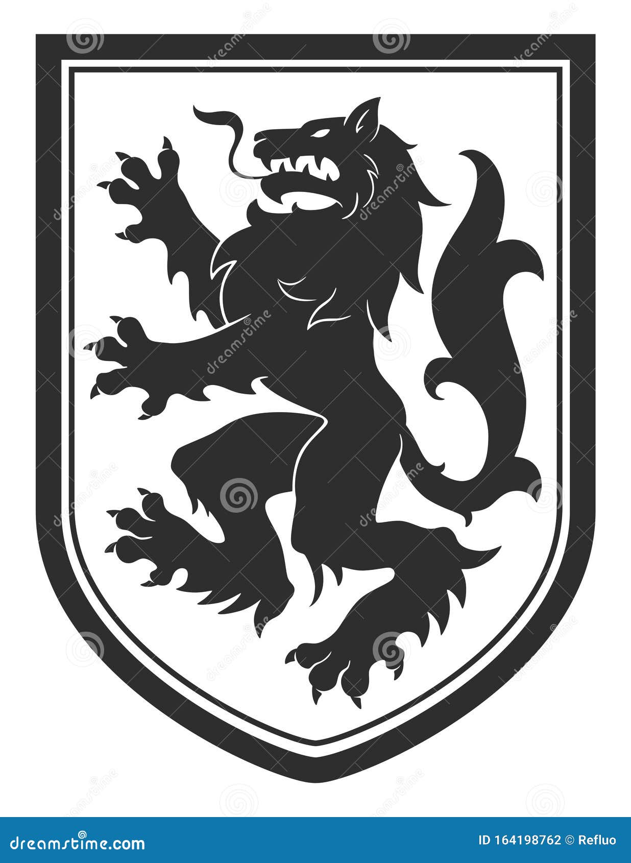 Heraldic shield with wolf stock vector. Illustration of decoration