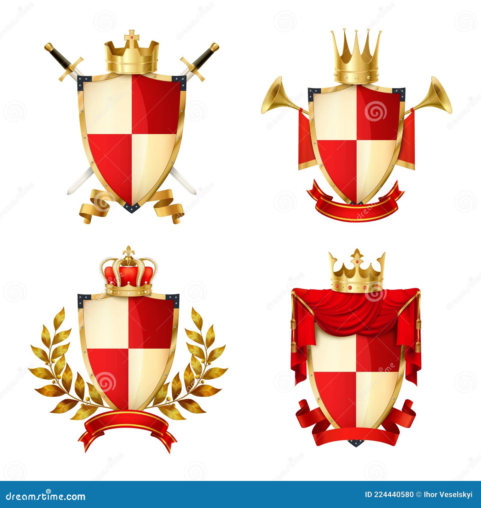 Heraldic Shields Set stock vector. Illustration of sword - 224440580