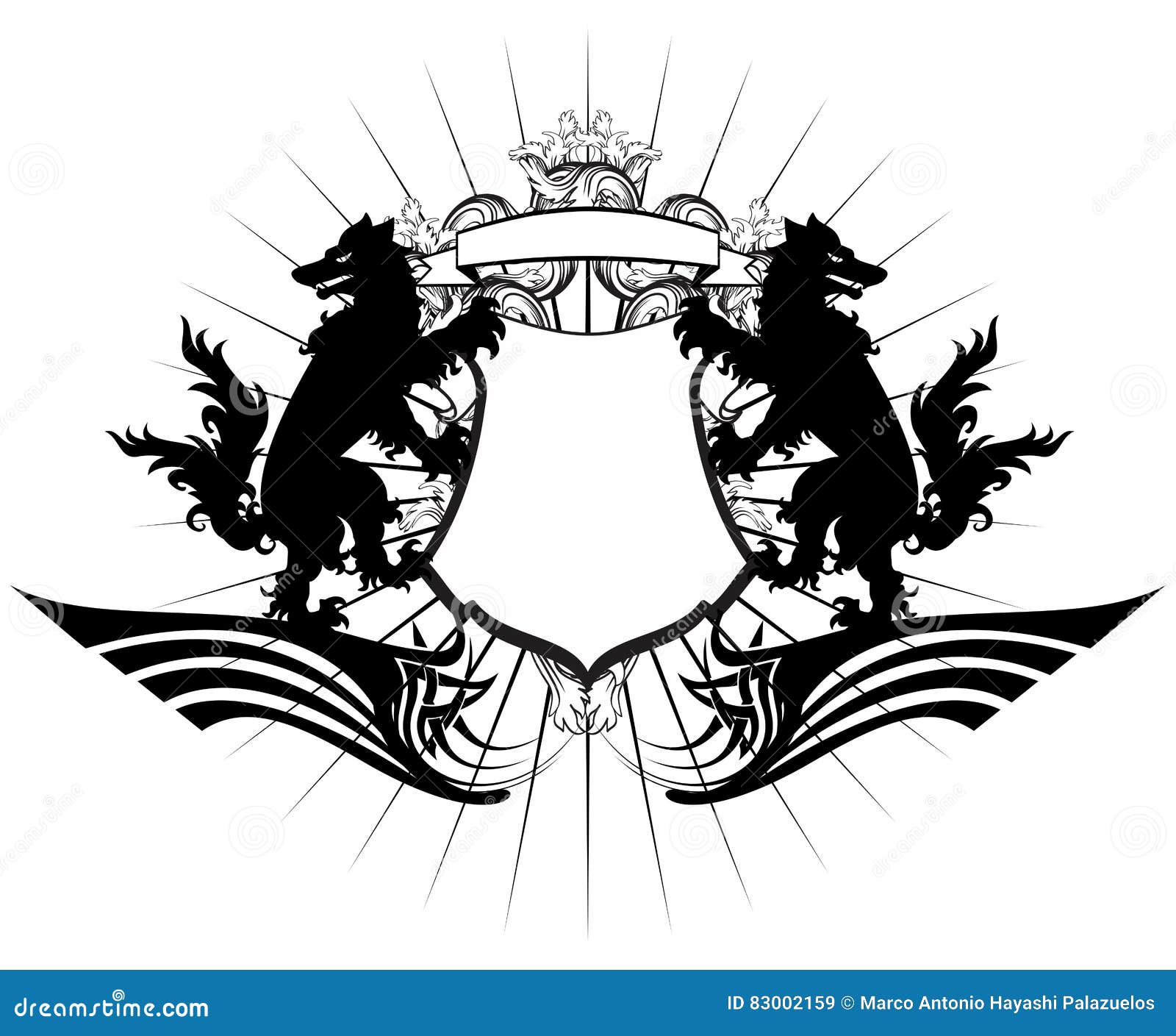 Heraldic Wolf Coat Of Arms Crest Tattoo Shield Stock Vector