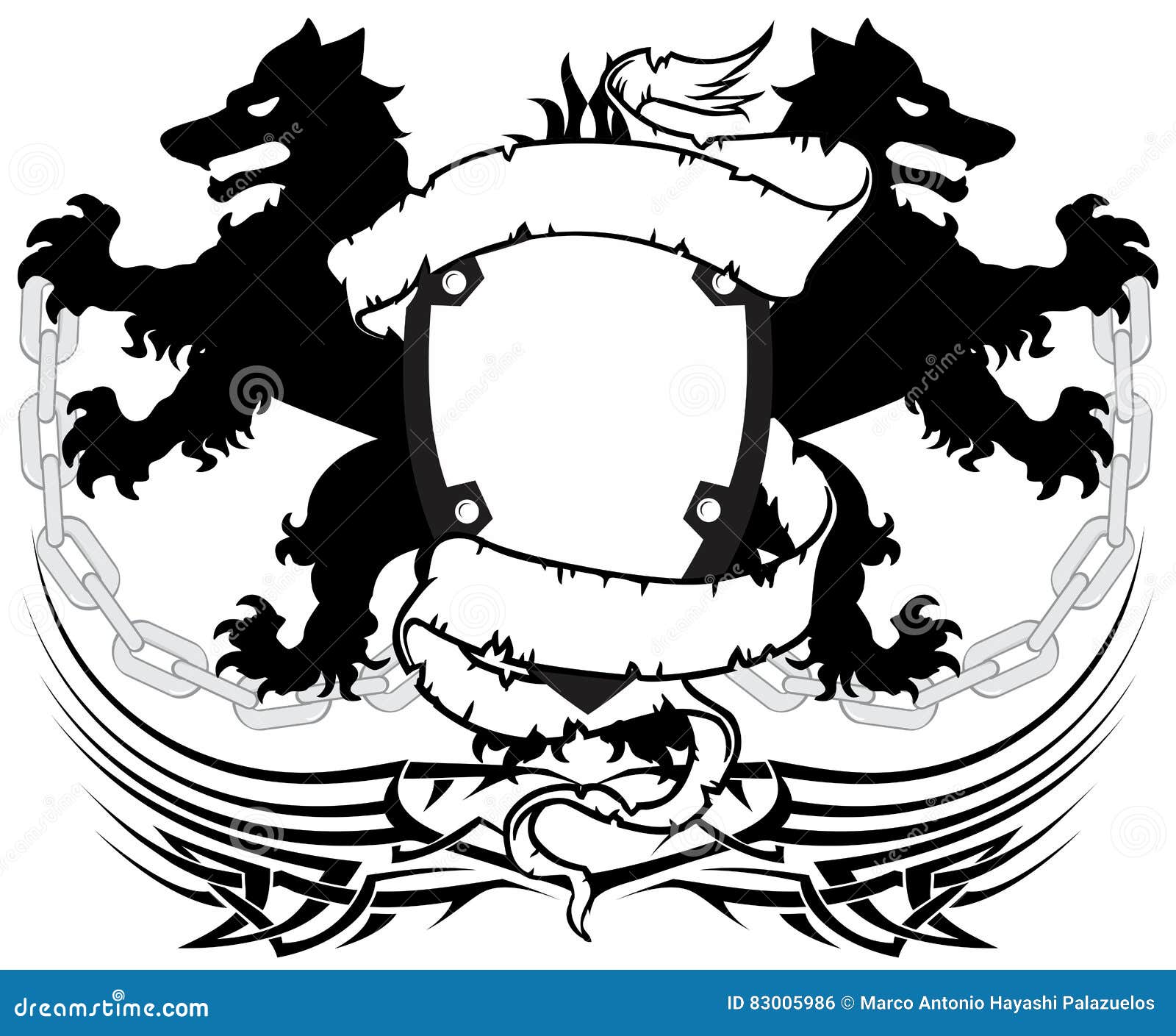 Heraldic Wolf Coat of Arms Crest Tattoo Chains Stock Vector