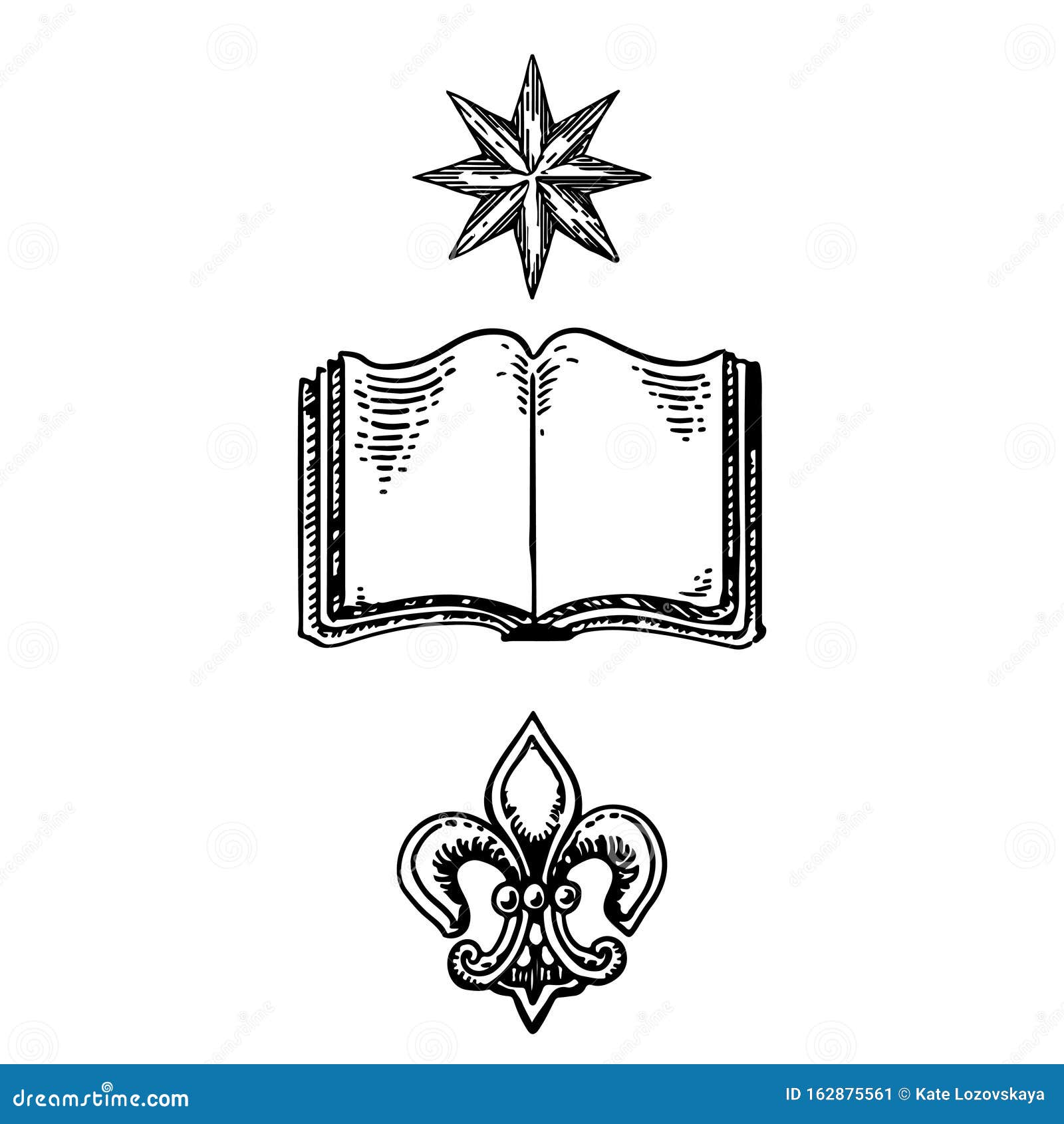 Heraldische Symbole Buch Blume Stern Wissen Und Familiengeschichte Im Keimmotiv Vektorgrafik Stock Abbildung Illustration Von Familiengeschichte Blume