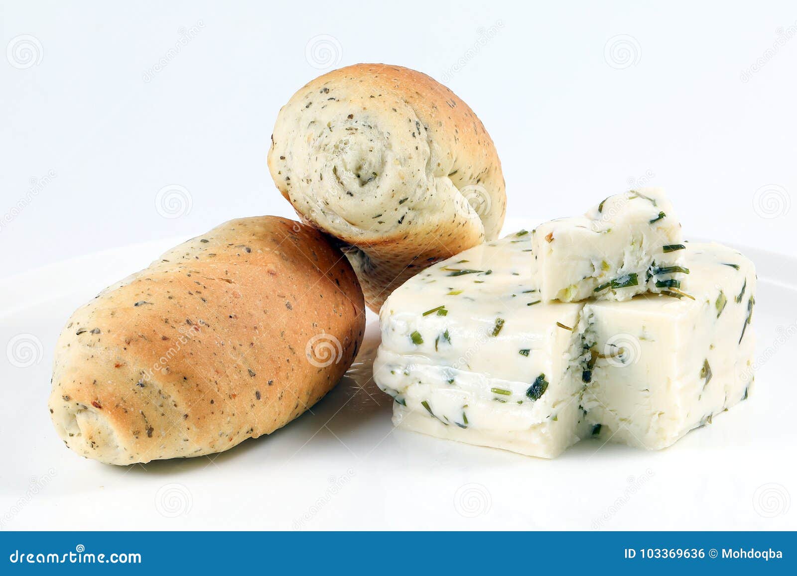 Herb Cheese and Bread Loaf stock photo. Image of diet 103369636