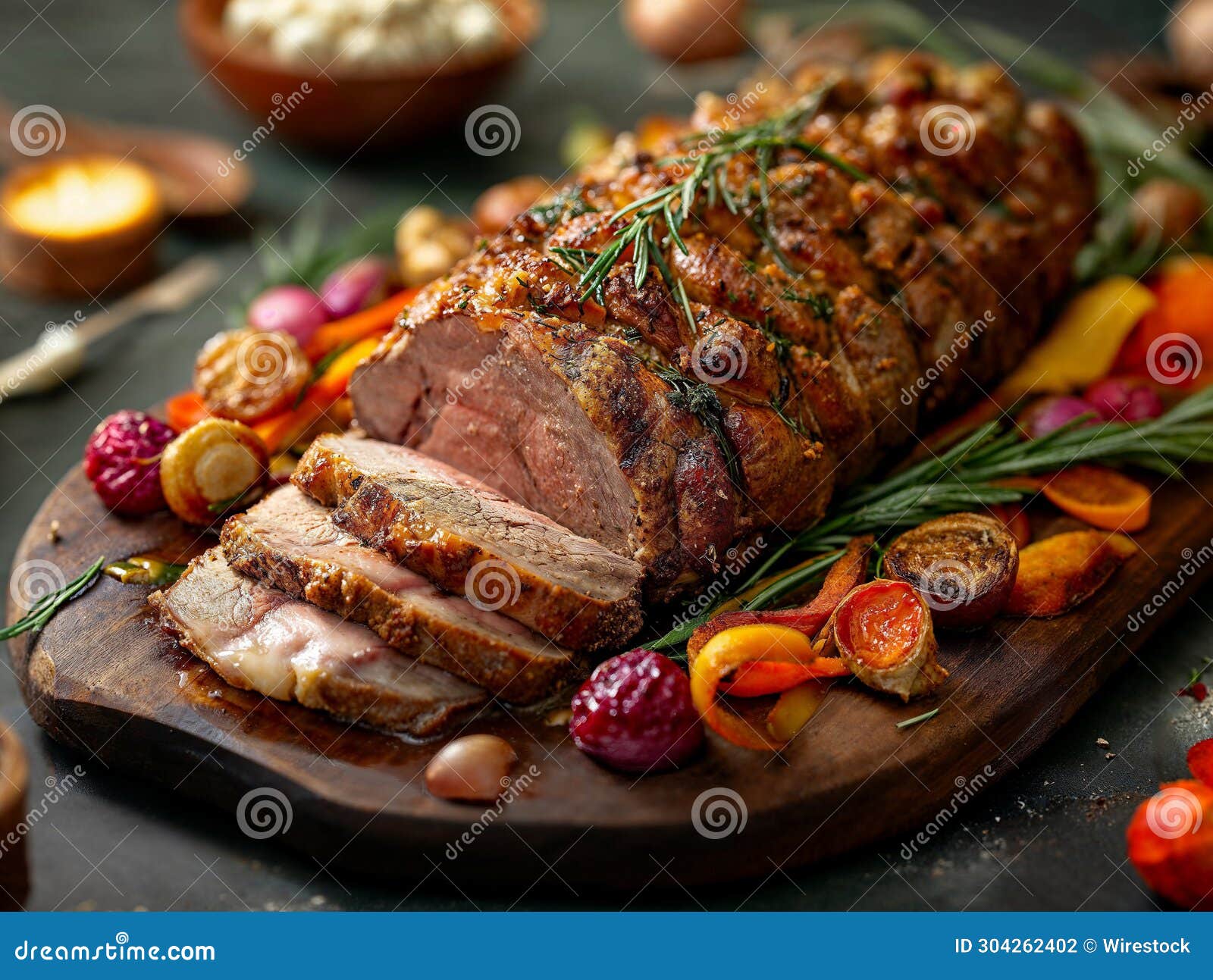 HerbCrusted Roasted Easter Lamb with Vegetables Stock Photo Image of