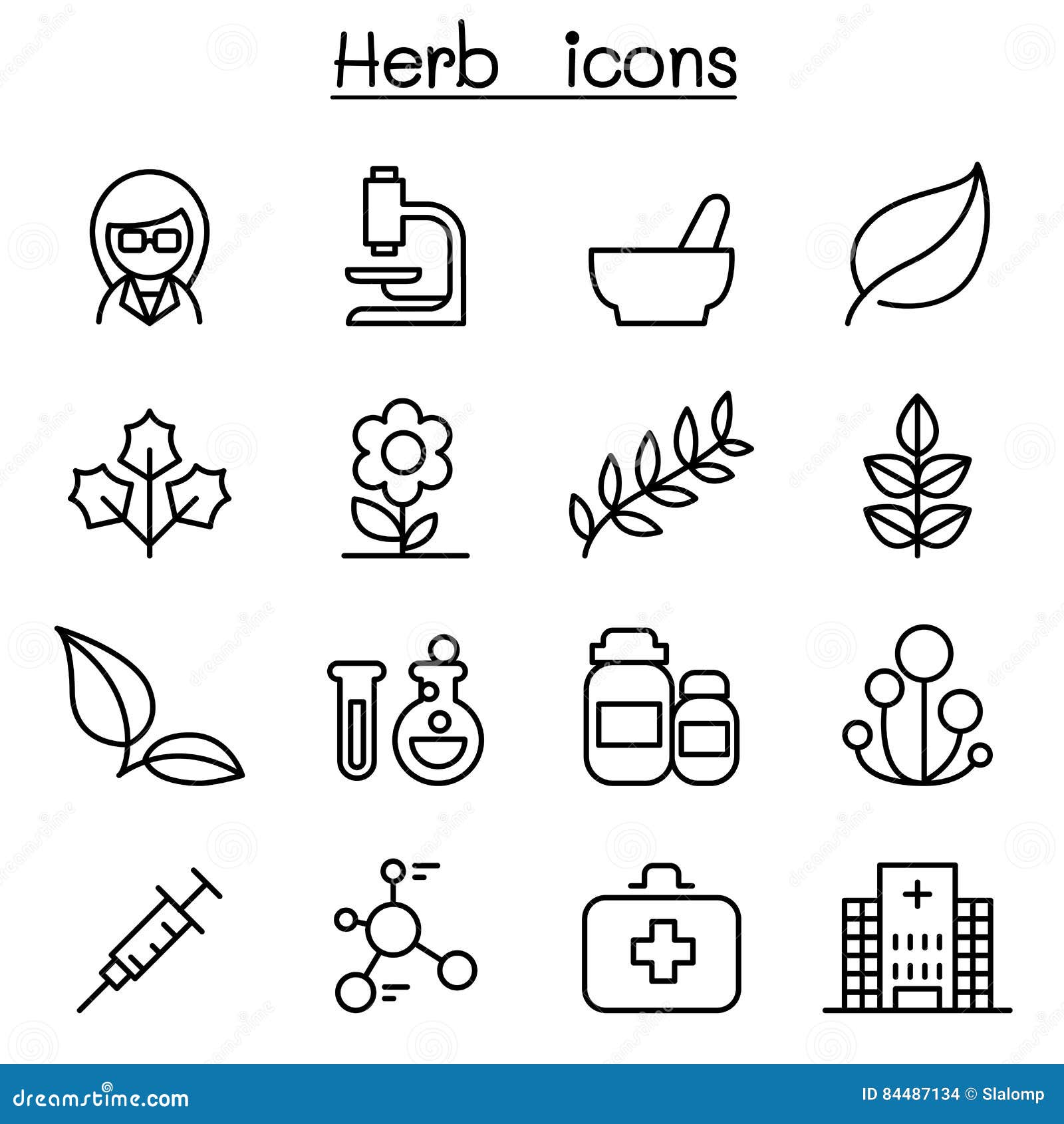herb icon set in thin line style