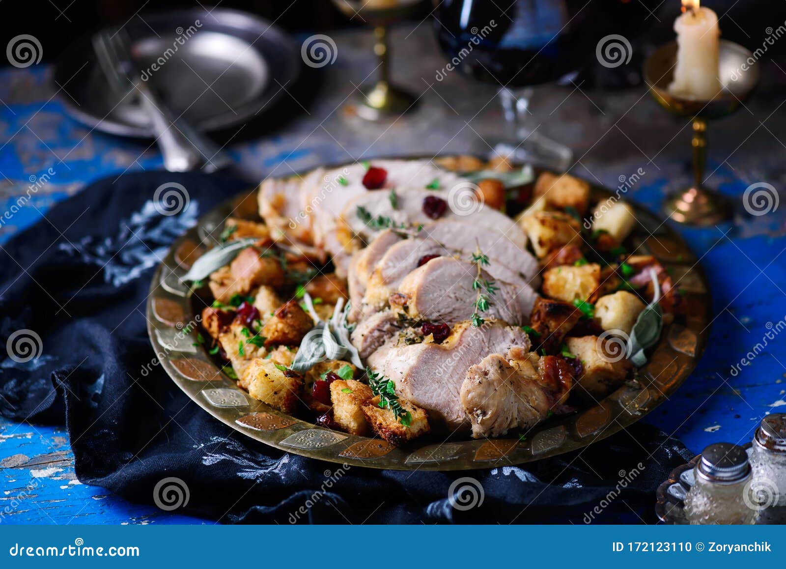 Herb Roasted Turkey and Cranberry Stuffing..style Rustic Stock Photo