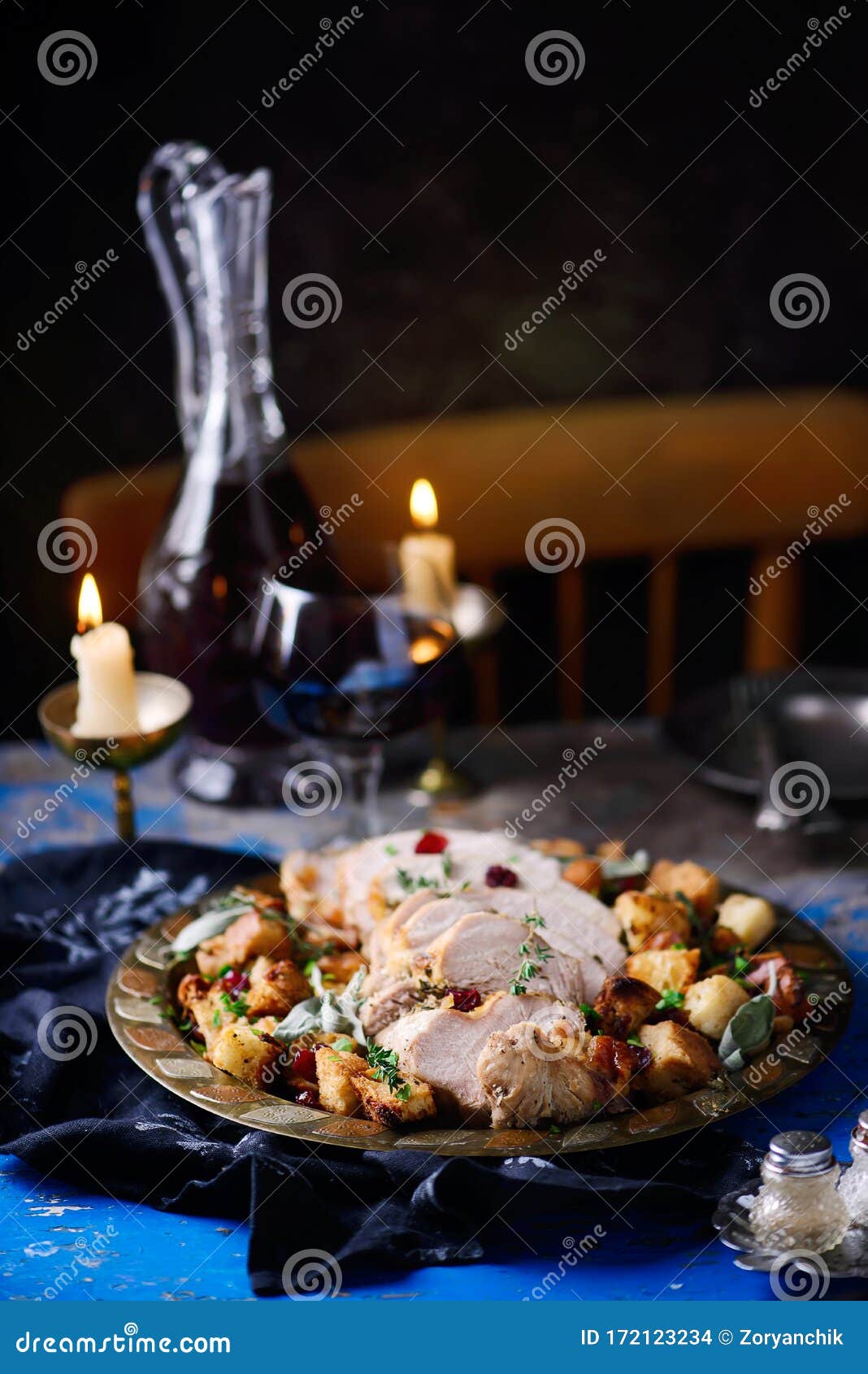 Herb Roasted Turkey and Cranberry Stuffing..style Rustic Stock Photo