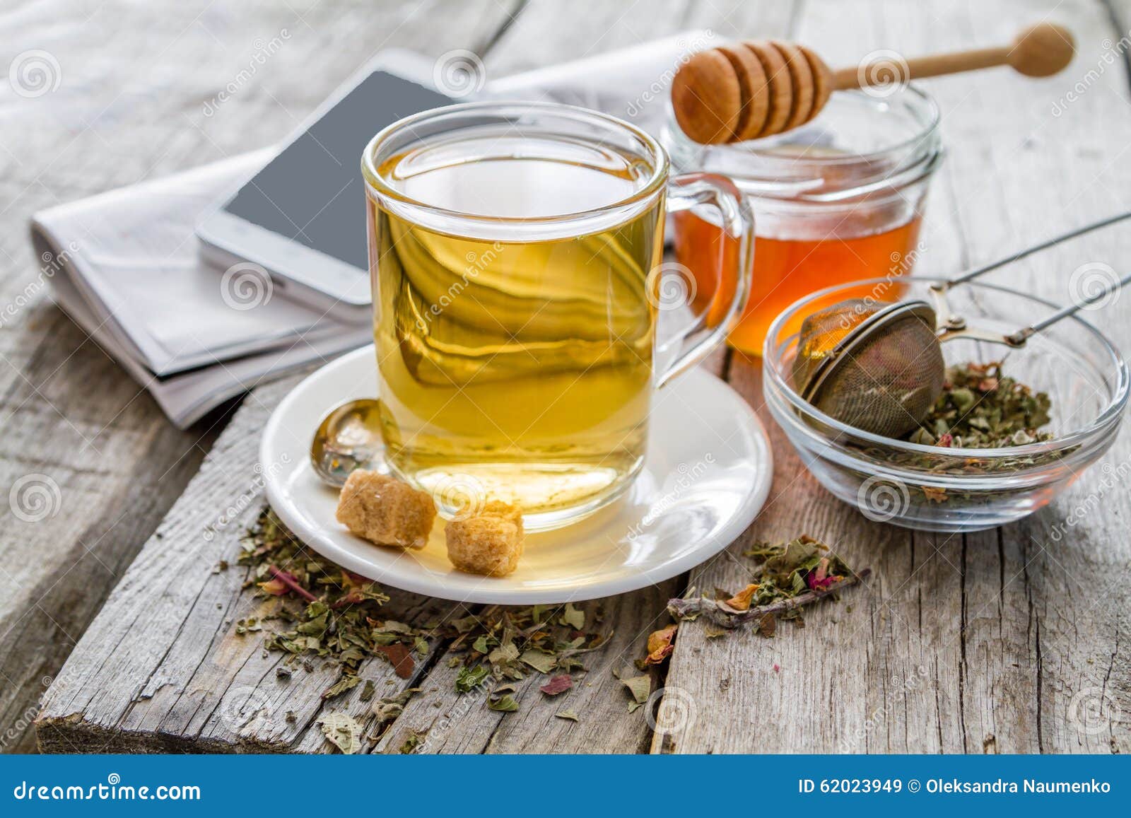 Herb Tea in Glass Cup with Honey Stock Image Image of herbal, organic 62023949