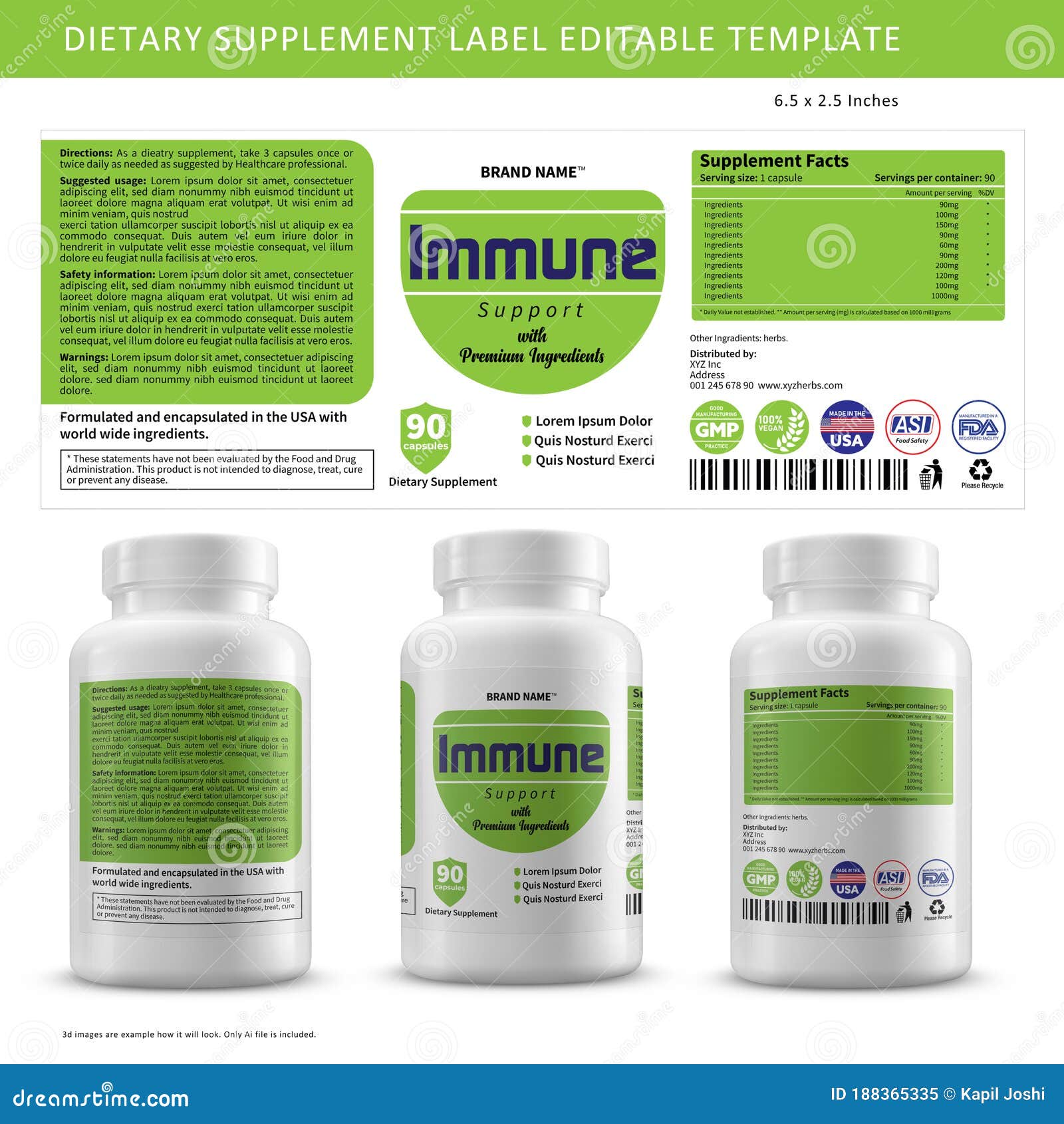 herbal immune dietary supplement label package template editable  royalty free