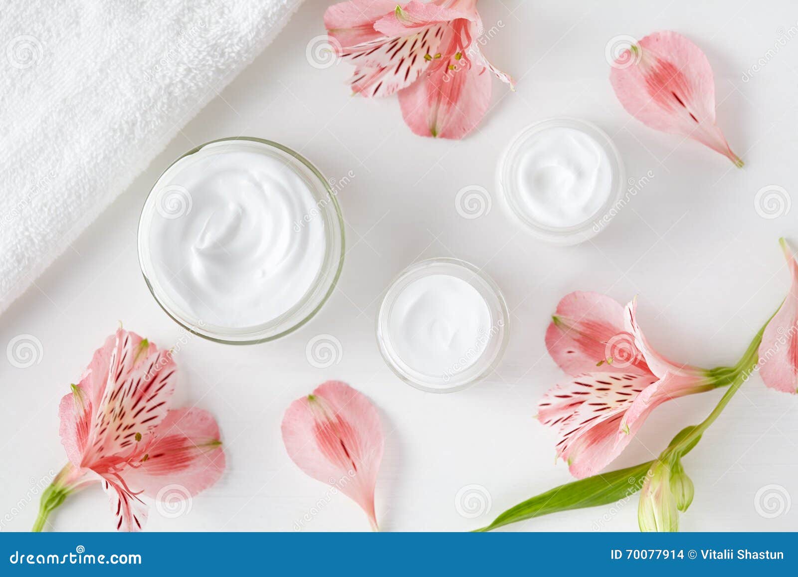 herbal spa cosmetic cream with pink flowers hygienic skincare lotion