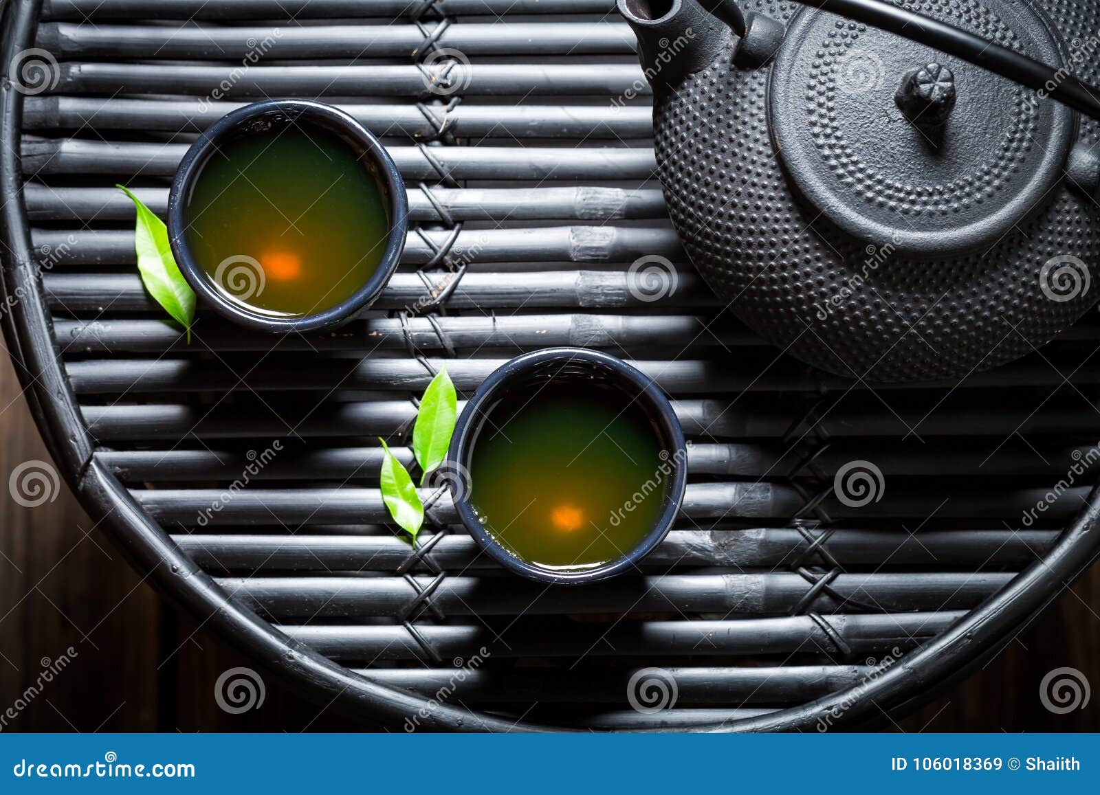 Herbal Tea in Asian Restaurant on Black Table Stock Image Image of