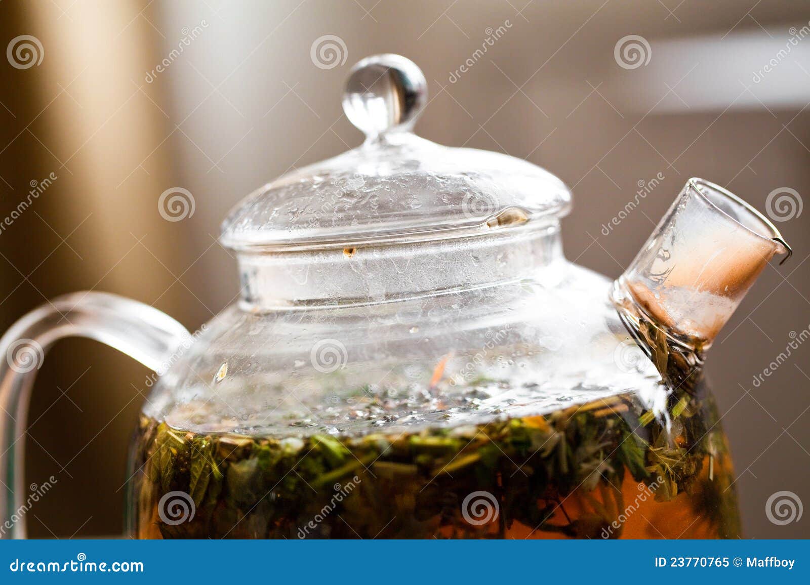 herbal tea in glass teapot