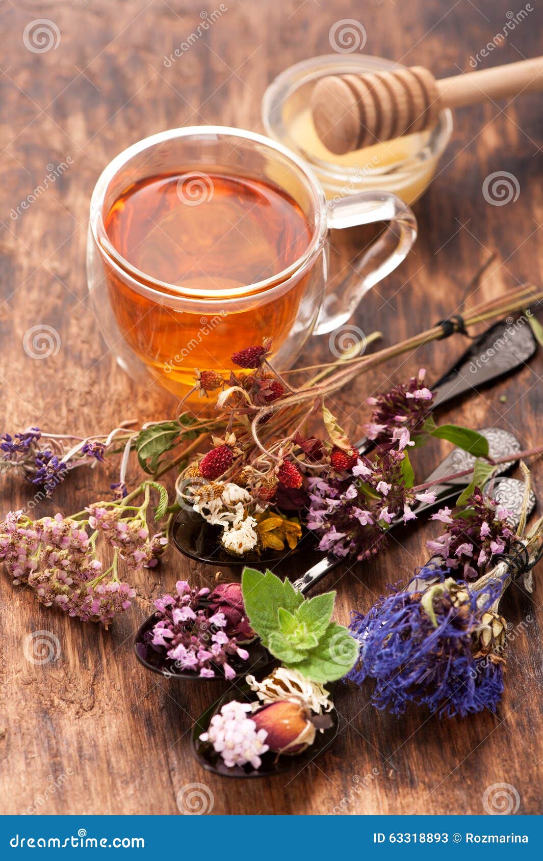 Herbal Tea, Honey and Various Herbs Stock Image Image of chamomile
