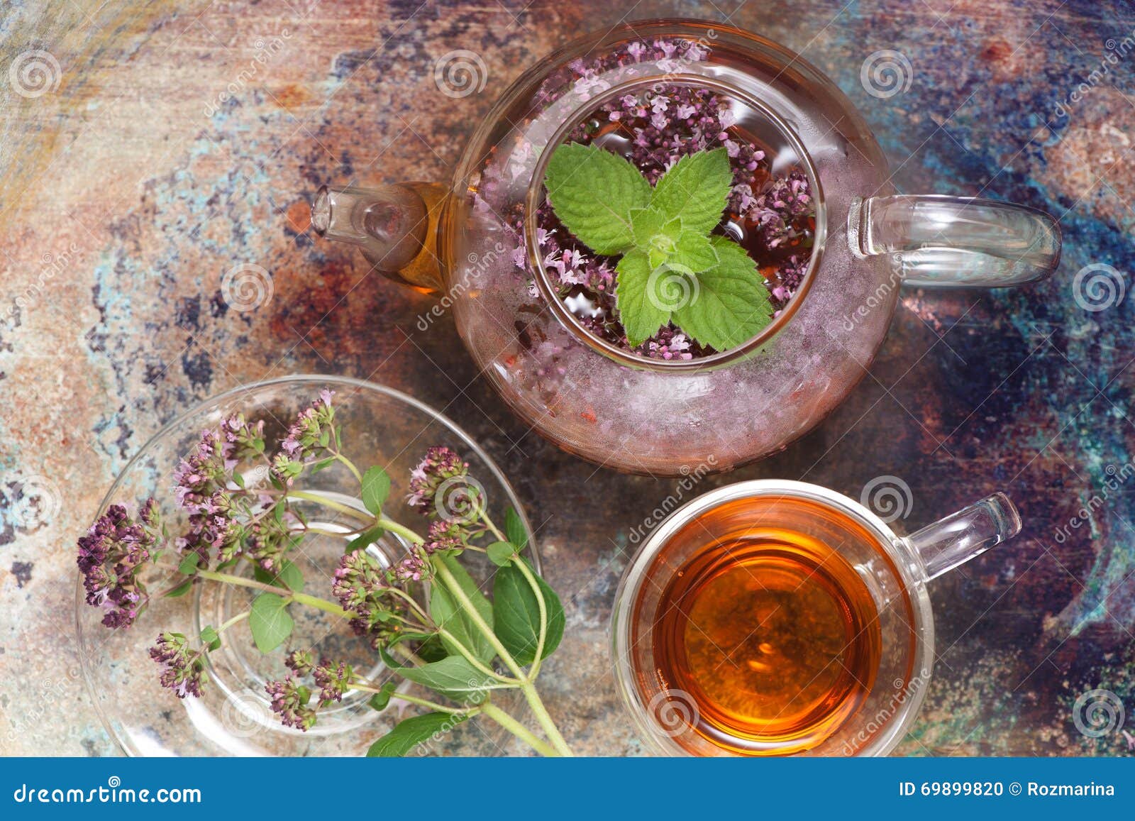 Herbal Tea with Mint and Oregano Stock Photo Image of flowers