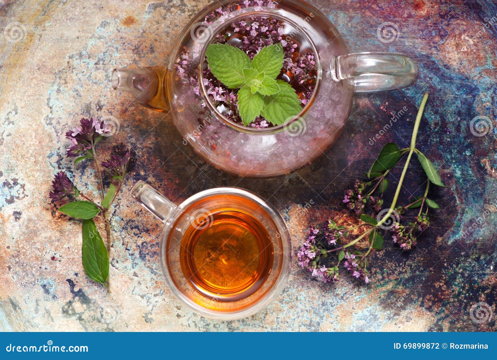 Herbal Tea with Mint and Oregano Stock Photo Image of flowers