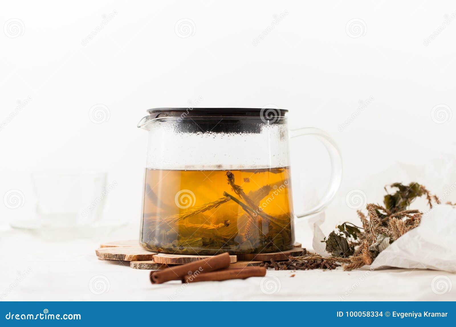 Herbal Tea from Pine Buds with Cinnamon and Raspberry Leaves Stock