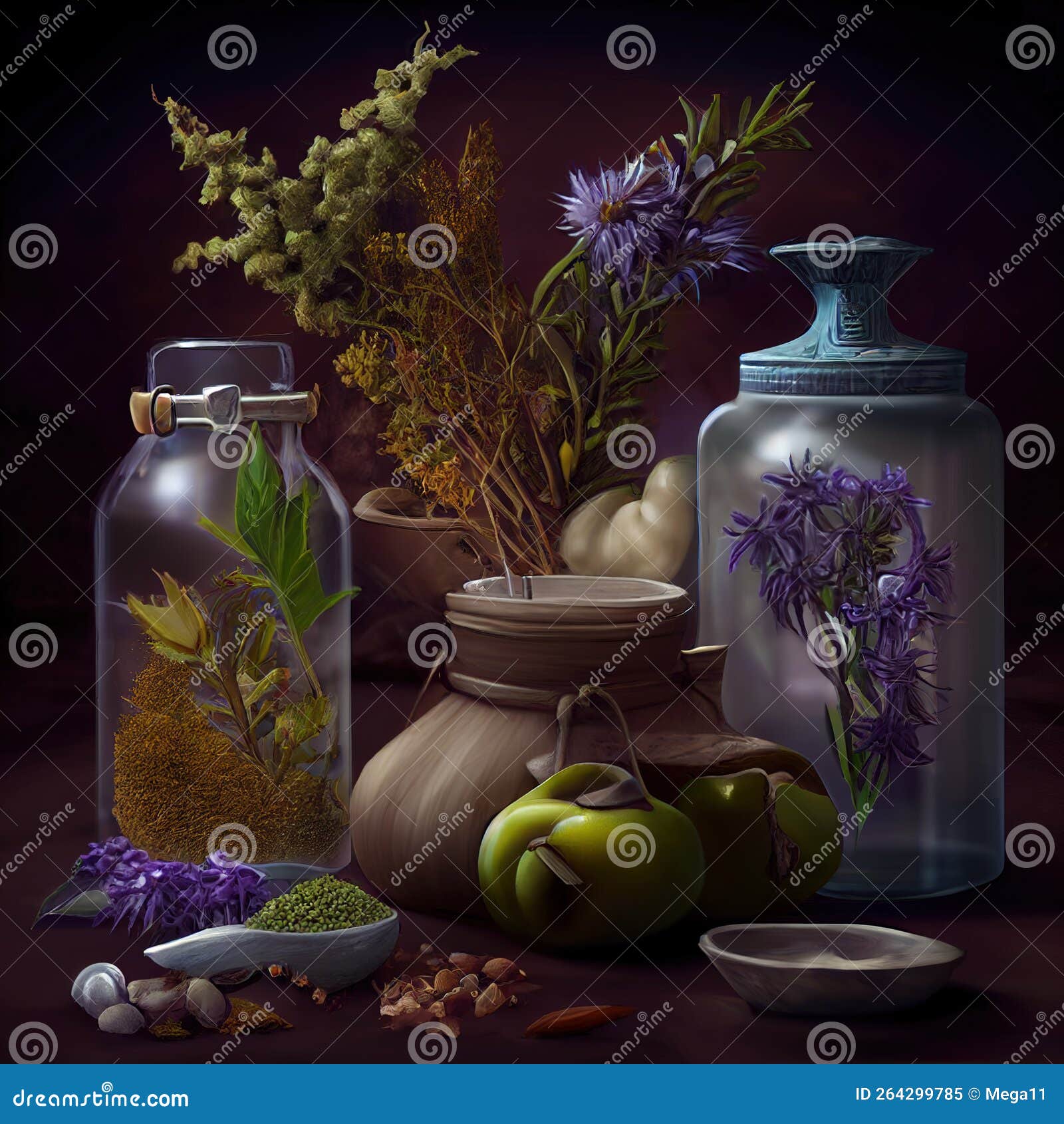 generative ai: herbalism jars with lavender
