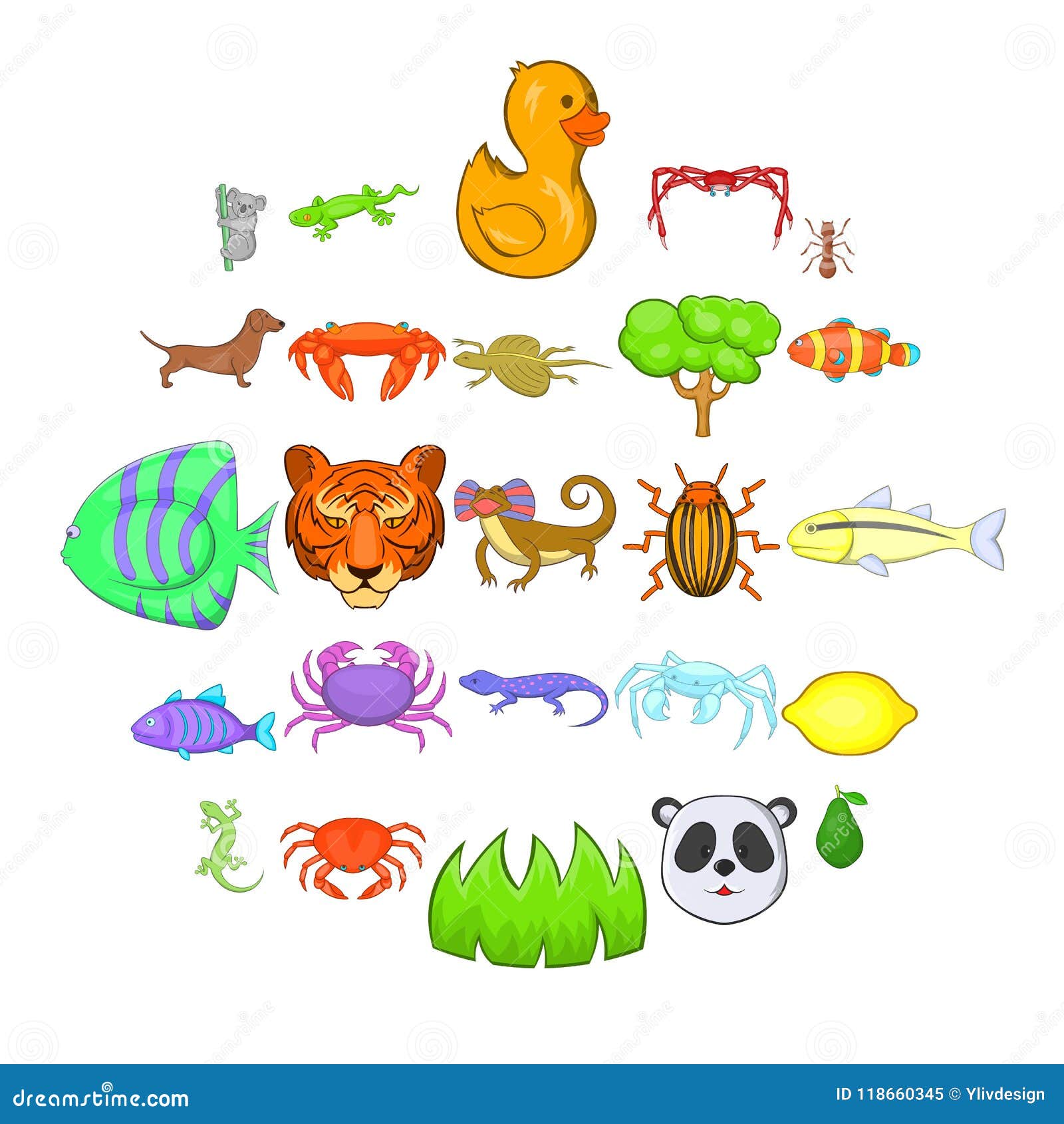herbivores icons set, cartoon style