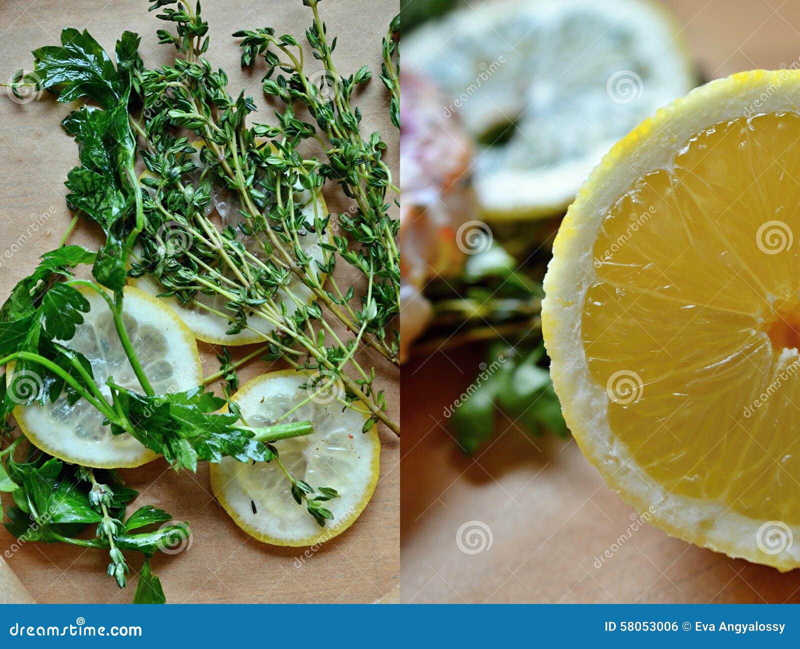 Herbs and Lemon for Seasoning Fish Stock Photo Image of fresh, herbs 58053006