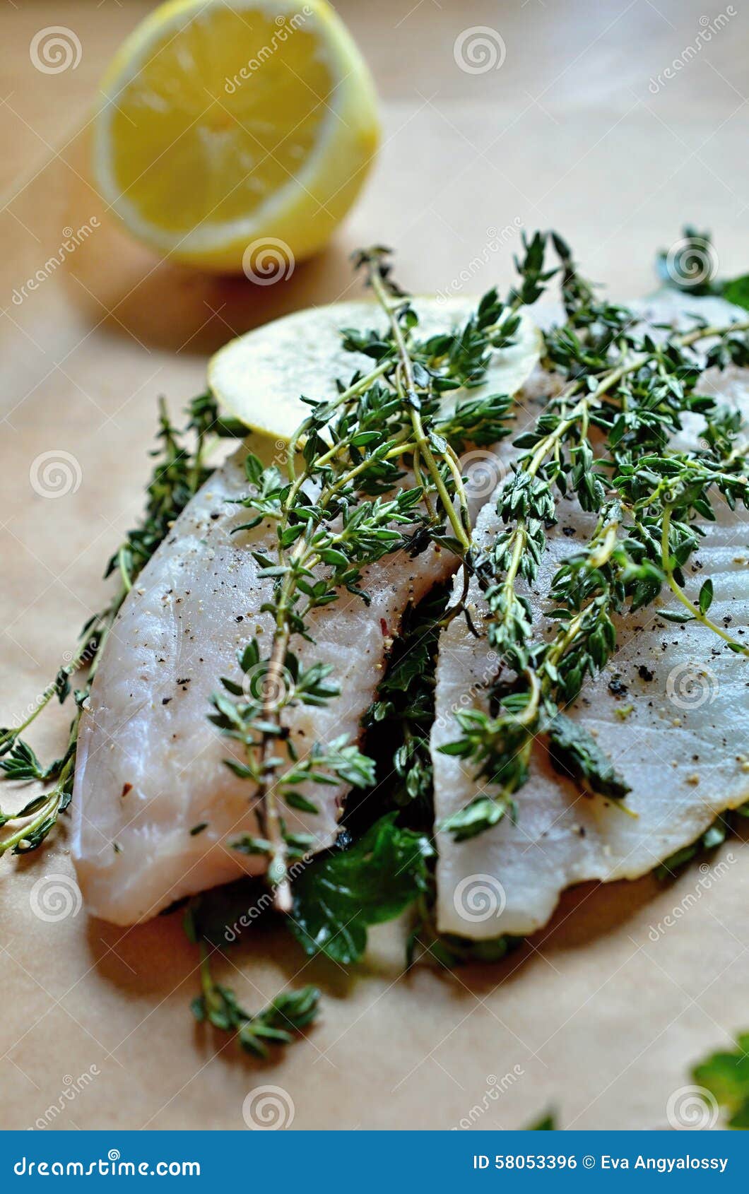 Herbs and Lemon for Seasoning Fish Stock Photo Image of lemon, dish 58053396