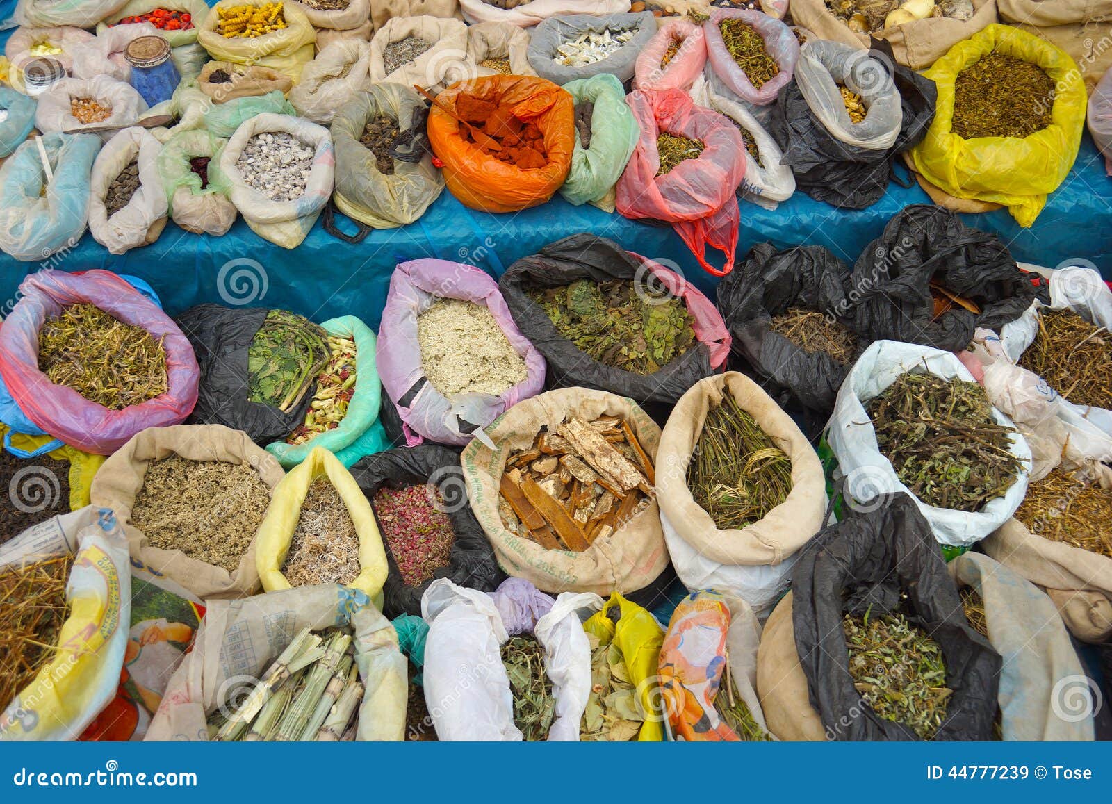 herbs, potions and powders. market in pukara, puno, peru