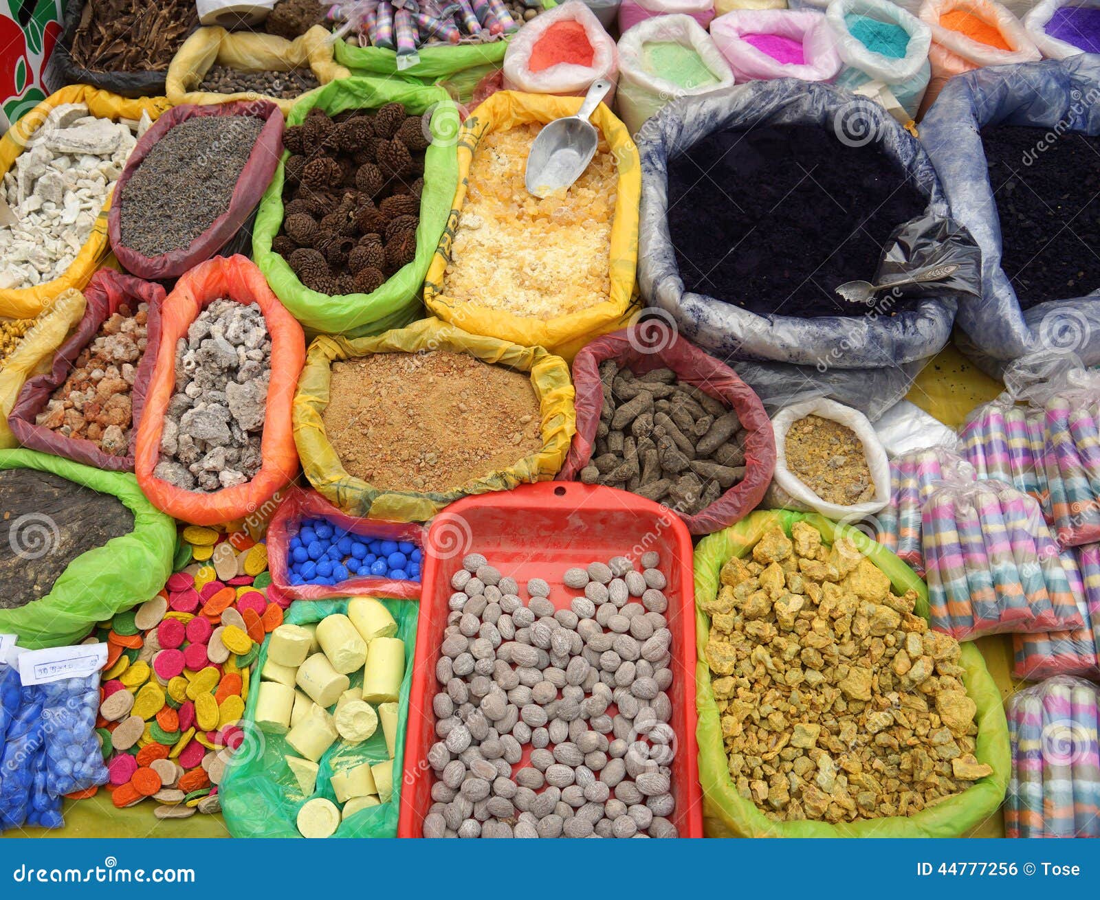 herbs, potions and powders. market in pukara, puno, peru