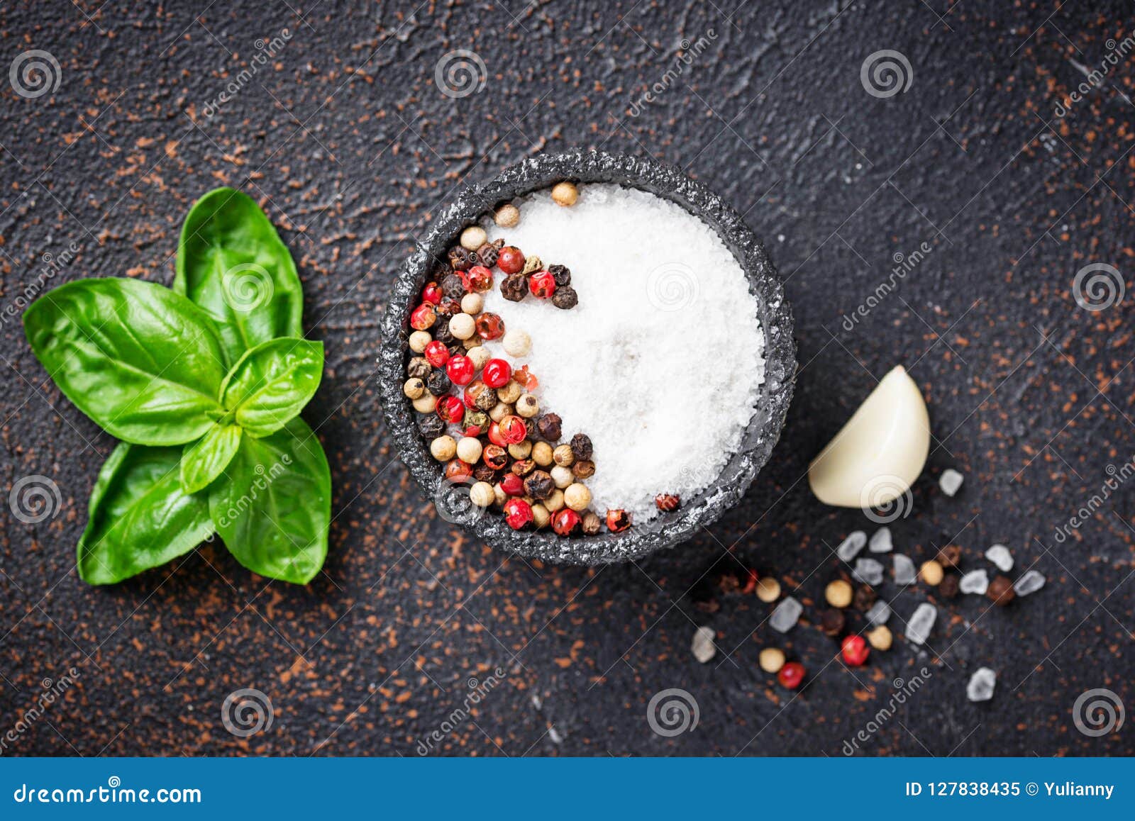 Herbs and Spices. Basil, Salt and Pepper Stock Image Image of leaf