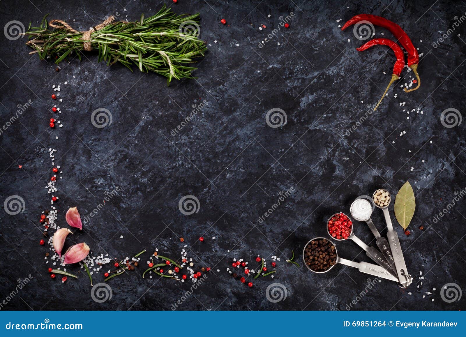 Herbs and Spices Over Black Stone Stock Photo - Image of menu, paprika