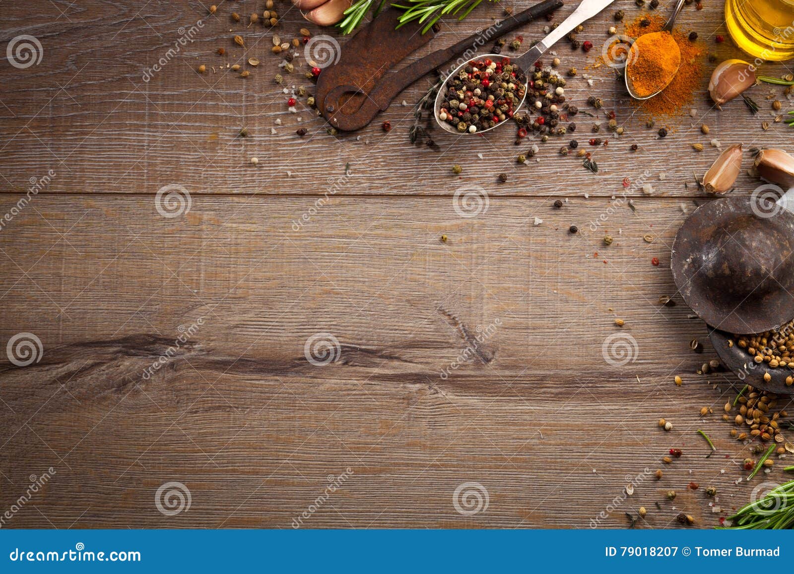 Herbs and Spices on Wood Table Stock Image - Image of rustic, herbs ...