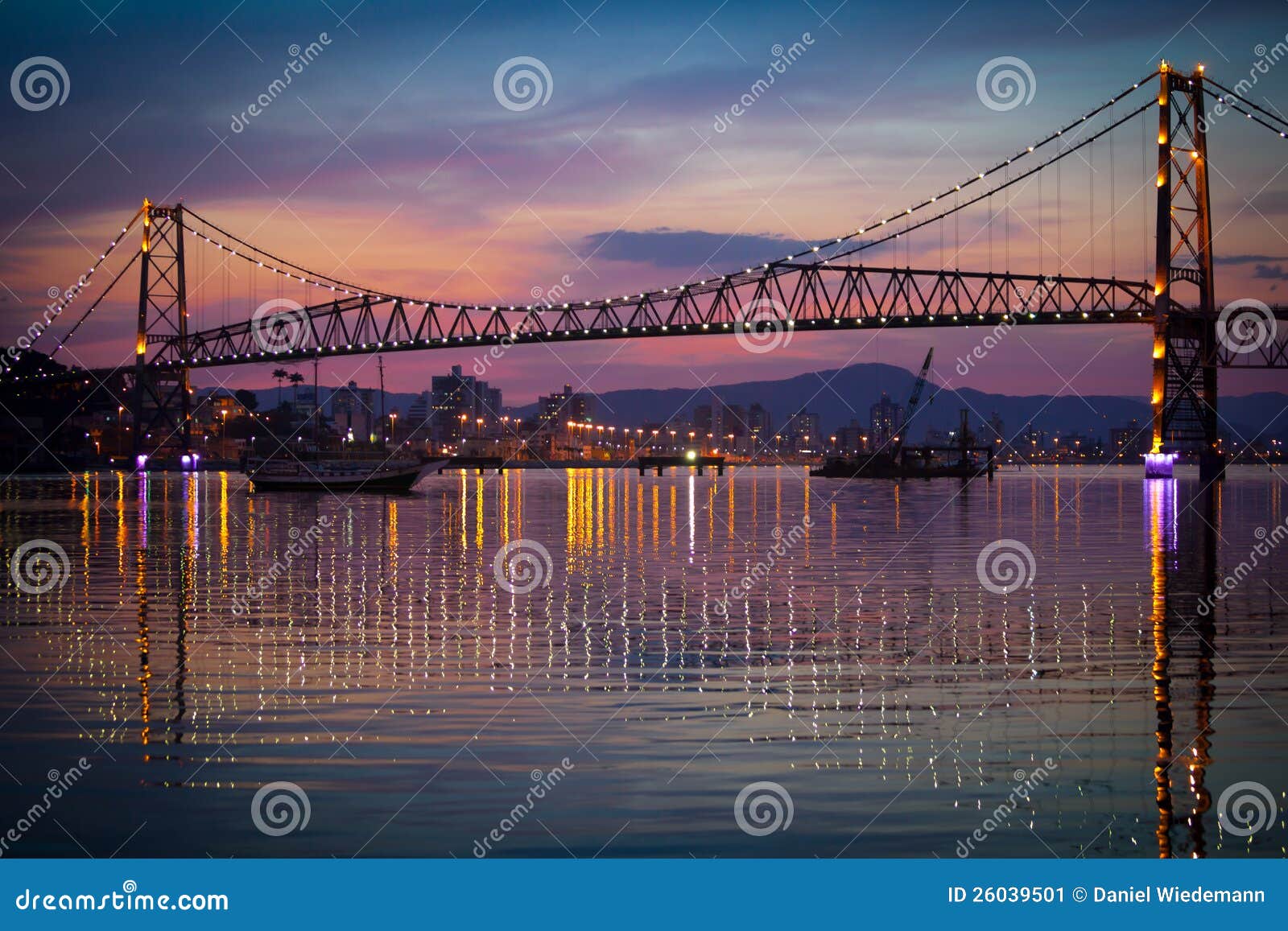 hercilio luz bridge at sunset