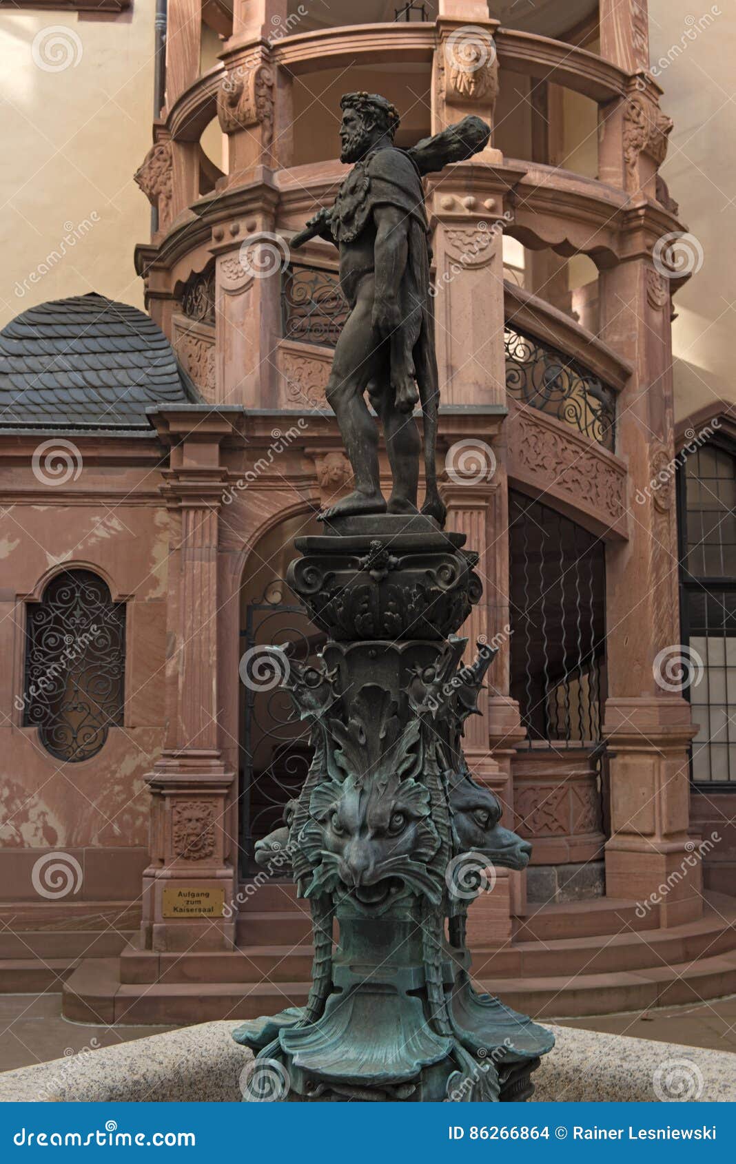 hercules fountain in the courtyard of the town hall roemer, frankfurt