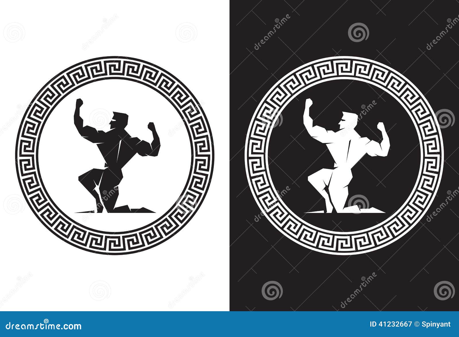 Hercules Inside A Greek Key Back View Stock Vector Image 41232667