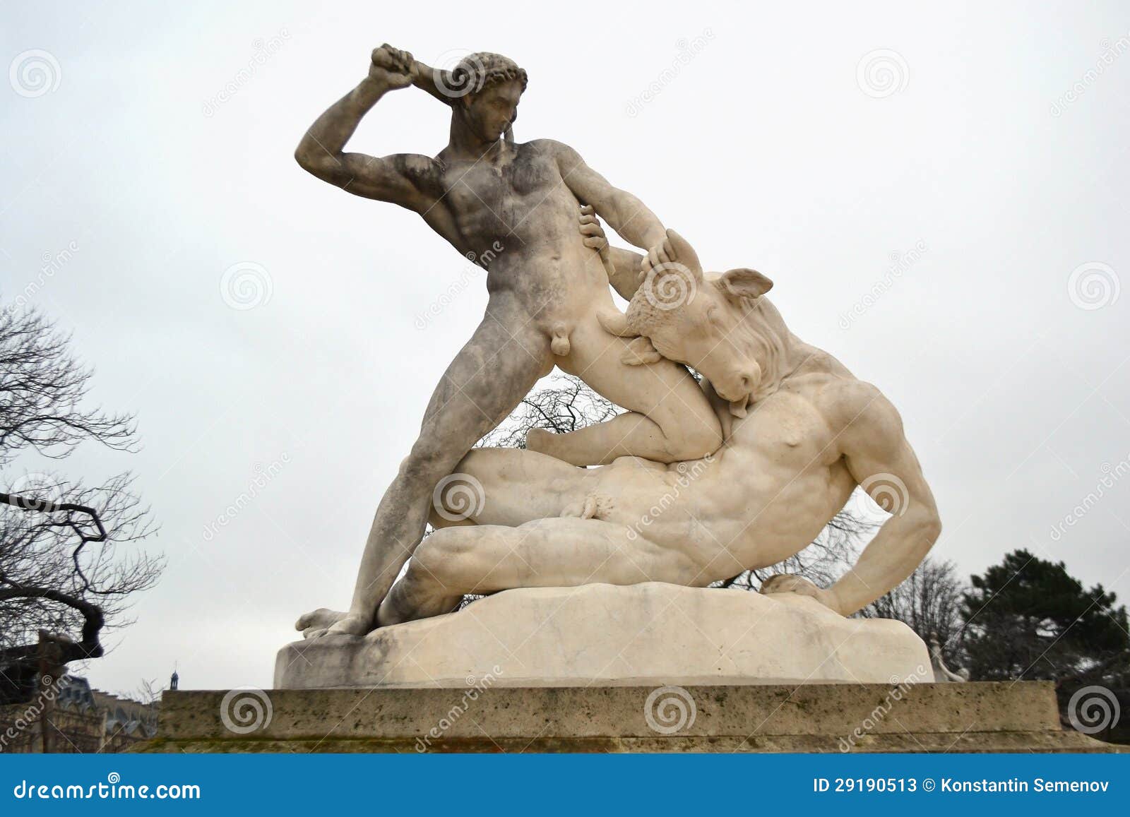 Hercules and Minotaur statue in Tuileries garden, Paris, France