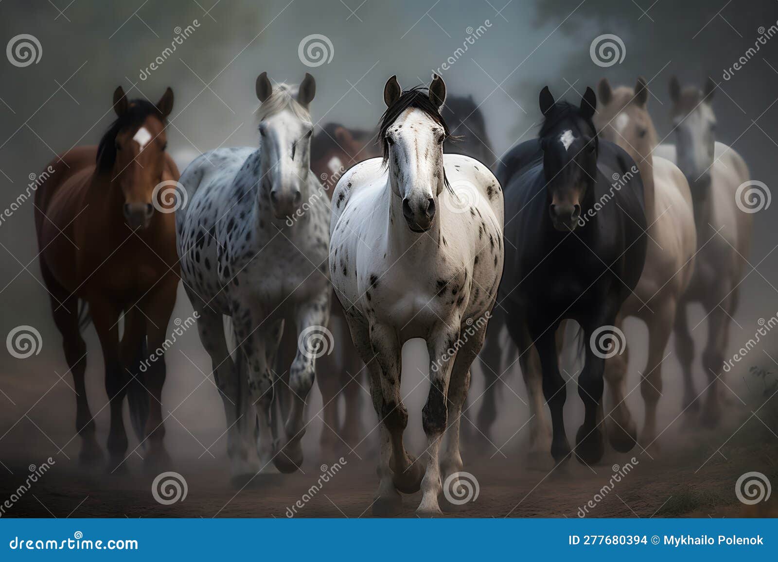 A Herd of Horses Gallops and Runs. Neural Network AI Generated Stock