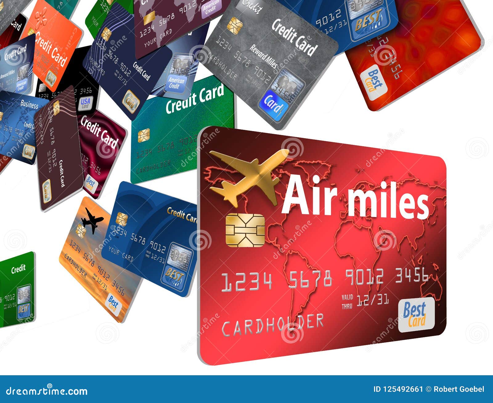 Here Is An Air Rewards Credit Card With Airline Credit Cards Floating In The Air Stock Illustration Illustration Of Business Logo 125492661