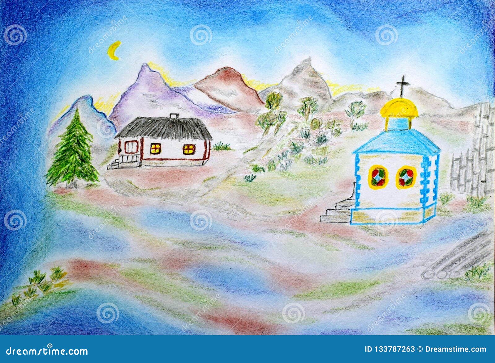 Child`s Drawing Car and Country-house Stock Illustration - Illustration of  lights, happy: 80543634