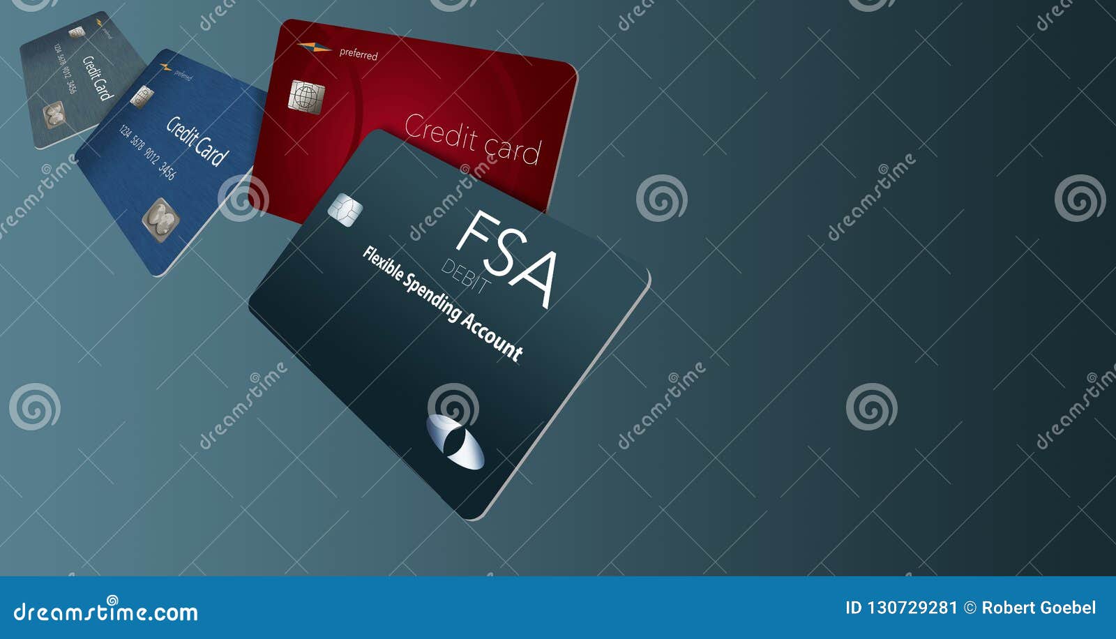 Here Is A Flexible Spending Account Debit Card Shown With Credit Cards In The Background. Stock ...