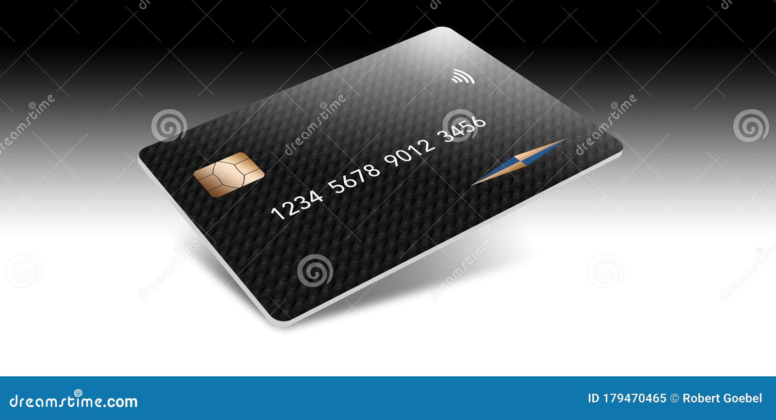 Here is a Leaning Generic Black Credit or Debit Card Stock Illustration
