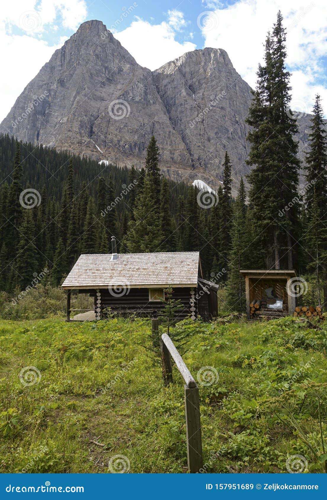 Outdoor Log Cabin Wooden Shack Horse Post Mountain Peak Canadian