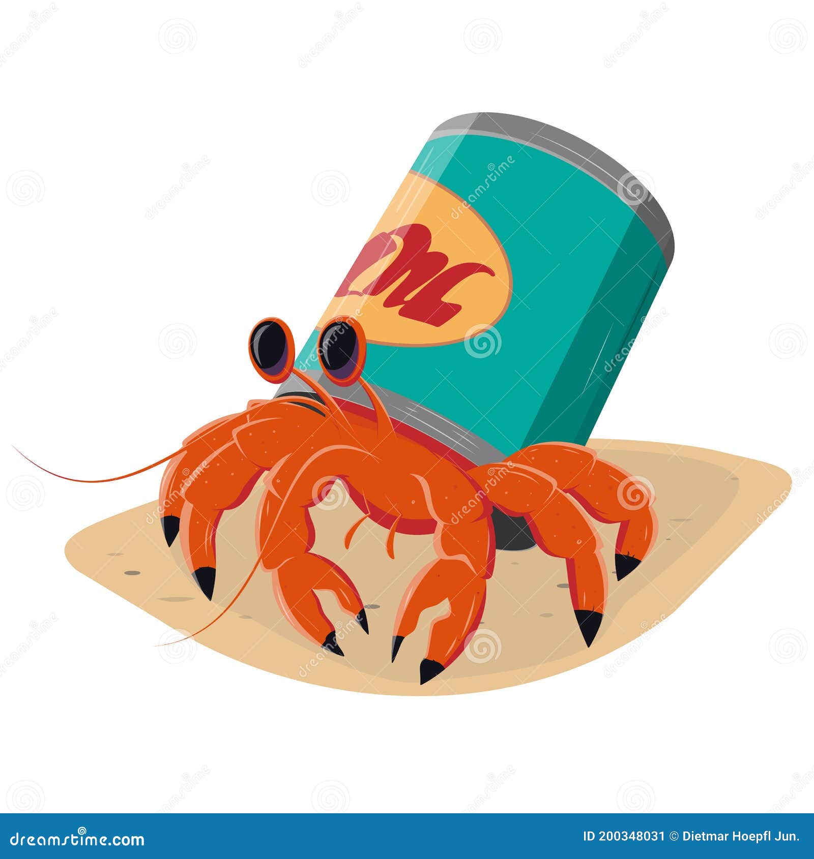 Funny Cartoon Hermit Crab in a Can Stock Vector Illustration of home