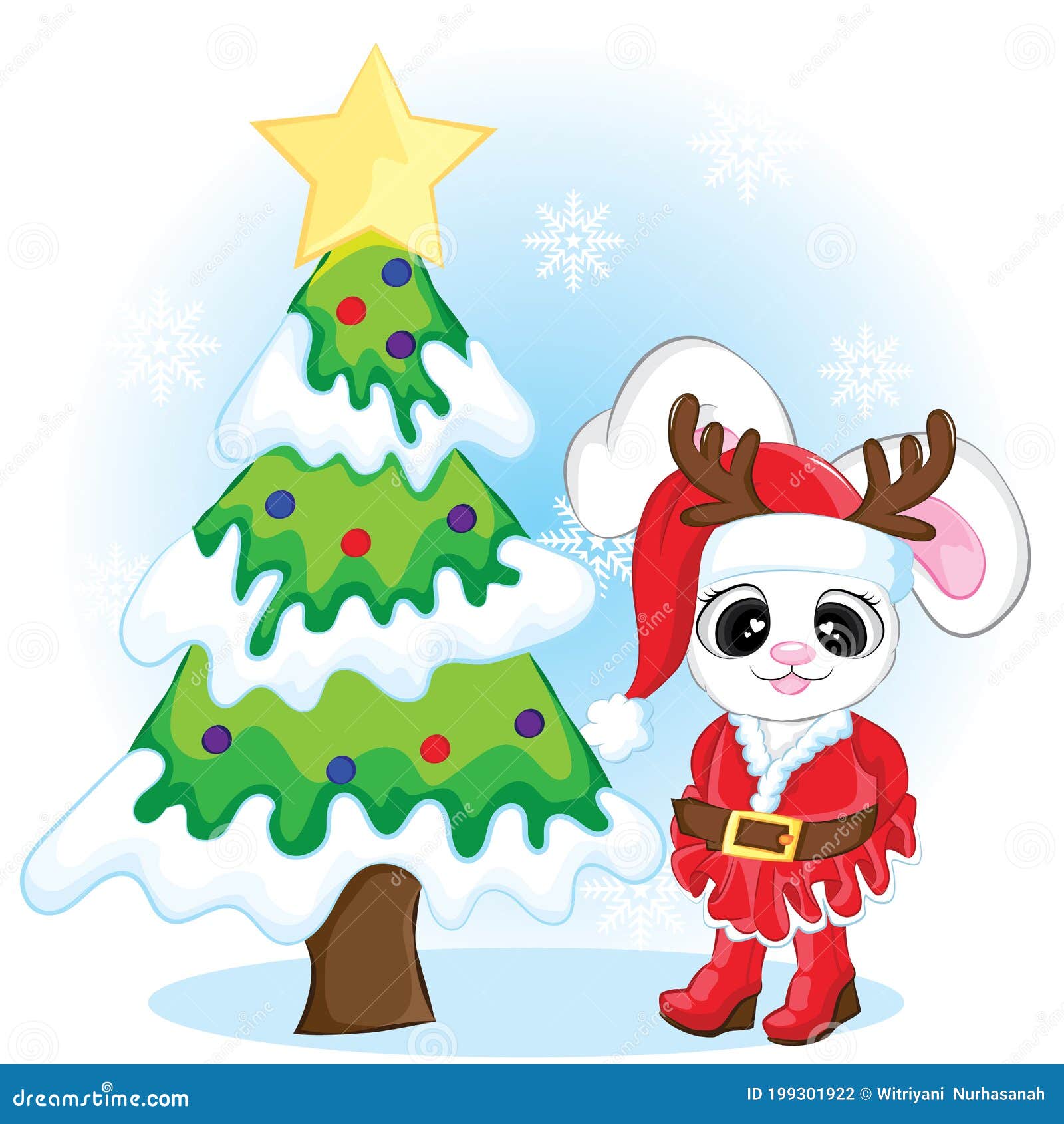Hermosa Conejita De Animados árbol De Navidad, Feliz Día De La Navidad Ilustración del Vector - Ilustración de encantador, 199301922
