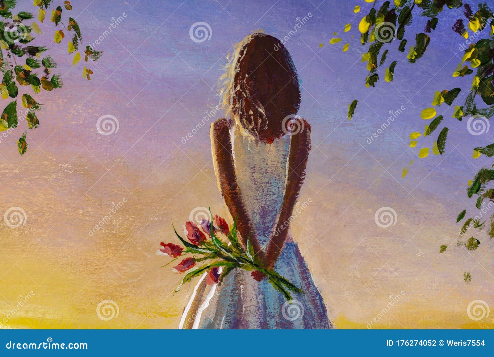 Hermosa Pintura Al óleo Romántico Sobre Lienzo. Mujer Niña Con Flores En El Fondo De La Noche Cálida Del Verano. Vista Posterior. Stock de ilustración - Ilustración de cubo, lona: 176274052 Hermosa Pintura Al óleo Romántico Sobre Lienzo. Mujer Niña Con Flores En El Fondo De La Noche Cálida Del Verano. Vista Posterior. Stock de ilustración - Ilustración de cubo, lona: 176274052