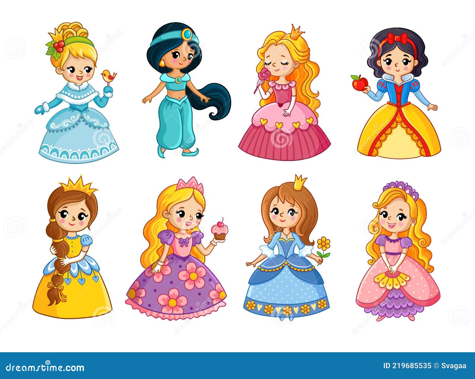 Hermoso Conjunto Con Princesas De Dibujos Animados. Ilustración Vectorial  Con Chicas Ilustración del Vector - Ilustración de arte, persona: 219685535