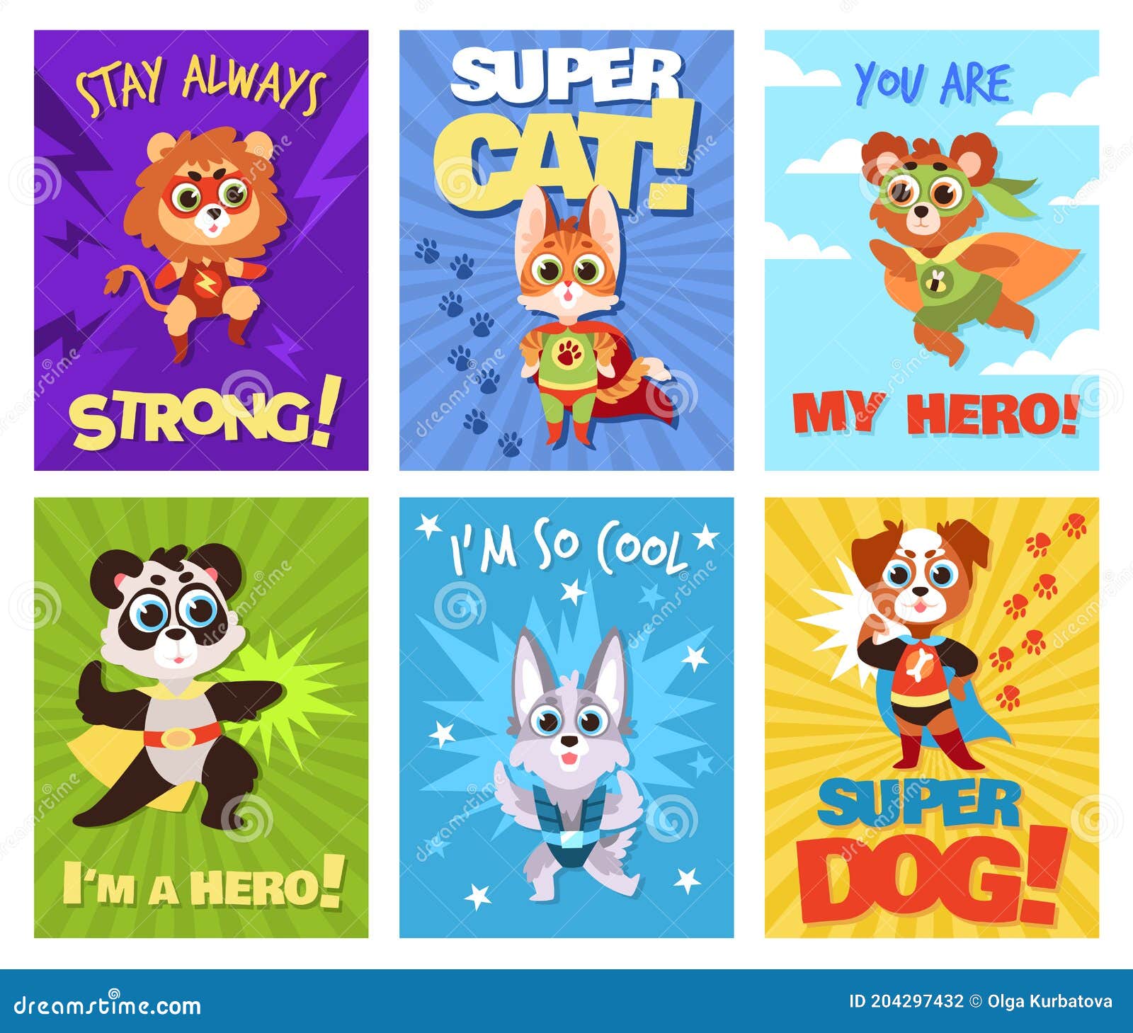 Hero Animals Cards. Children Brave Zoo Superheroes with Capes and Masks,  Cute Baby Characters with Greeting Phrases Stock Vector - Illustration of  active, cartoon: 204297432